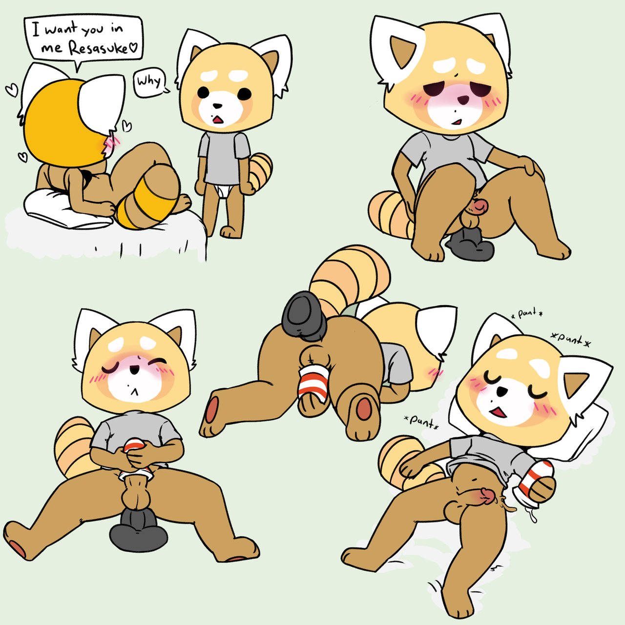 aggressive_retsuko anal anal_sex backsack balls blush bottomless bra briefs clothed clothing cum dildo erection fernut fleshlight humanoid_penis itsded male mammal masturbation penetration penis red_panda resasuke retsuko sex_toy shirt smooth_fur solo solo_focus t-shirt underwear