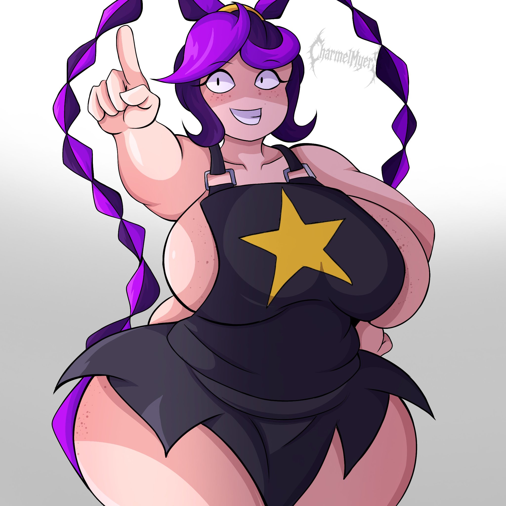 1female, 1girls, 2026, 2026s, 2d, 2d (artwork), 2d artwork, about to pound the fuck outta em, alternate ass size, alternate body type, alternate breast size, animate inanimate, ass, belly, big ass, big breasts, big butt, big thighs, black dress, black eyes, braid, braided hair, braided ponytail, charmelarts, chubby, chubby belly, chubby female, curvy, curvy female, curvy figure, digital art, digital drawing, digital drawing (artwork), digital media, digital media (artwork), digital painting, digital painting (artwork), doll, doll girl, exhibition, exhibitionism, exhibitionist, fat, fat ass, fat female, female, female focus, flashing, freckled butt, freckled face, freckles, freckles on ass, freckles on breasts, freckles on chest, freckles on face, freckles on shoulders, freckles on thighs, hair, humanoid, humanoid female, hype ass, hyper, hyper breasts, inanimate animate, invitation, inviting, inviting to fuck, inviting to sex, large ass, large breasts, large butt, large thighs, lily lovebraids, living toy, long hair, long purple hair, looking at viewer, mascot horror, mob entertainment, mob games, no bra, no panties, no shirt, no underwear, noseless, not furry, overall dress, overall skirt, partially clothed, pointing, pointing at another, pointing at viewer, ponytail, ponytail (hair), ponytail female, poppy playtime, poppy playtime (chapter 5), prehensile hair, purple hair, smile, smiling, standing, video games, wide hips