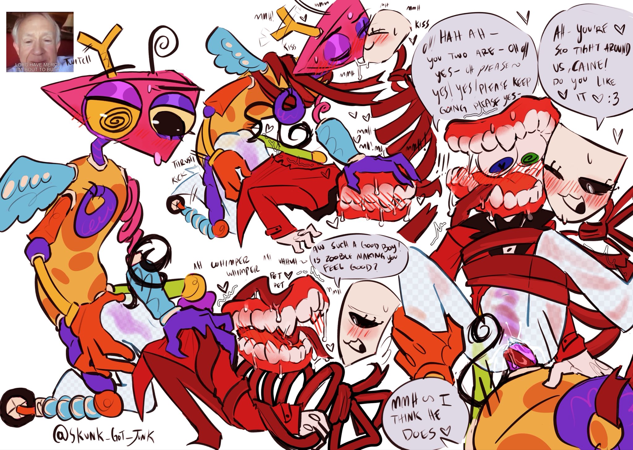 :3, 1ambiguous, 1boy, 1cuntboy, 1girls, ambiguous gender, bandage, big penis, big tentacle, blush, bodily fluids, bottomless, caine (the amazing digital circus), cum in pussy, cum inside, cumming, cumming while penetrating, cuntboy, cuntboy/ambiguous, cuntboy/female, doggy style, double penetration, english text, full nelson, gangle (the amazing digital circus), heart-shaped pupils, hearts around head, heterochromia, holding leg, kissing, kissing while penetrated, moaning, moaning in pleasure, penetration, penis in pussy, pussy, pussy juice, riding, riding penis, rope, rope bondage, saliva, spread legs, sweat, tentacle, tentacle in pussy, tentacle penis, the amazing digital circus, threesome, transparent body, whimper, x-ray, zooble (the amazing digital circus)