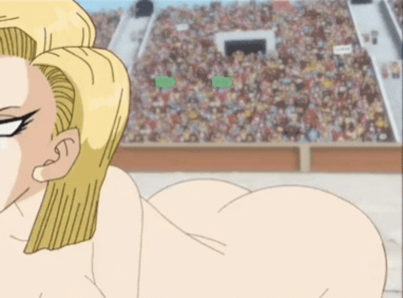 android 18, animated, animated gif, blonde hair, dragon ball, dragon ball gt, dragon ball super, dragon ball z, fellatio, female, gif, male, milf, oral, riffsandskulls, trunks briefs