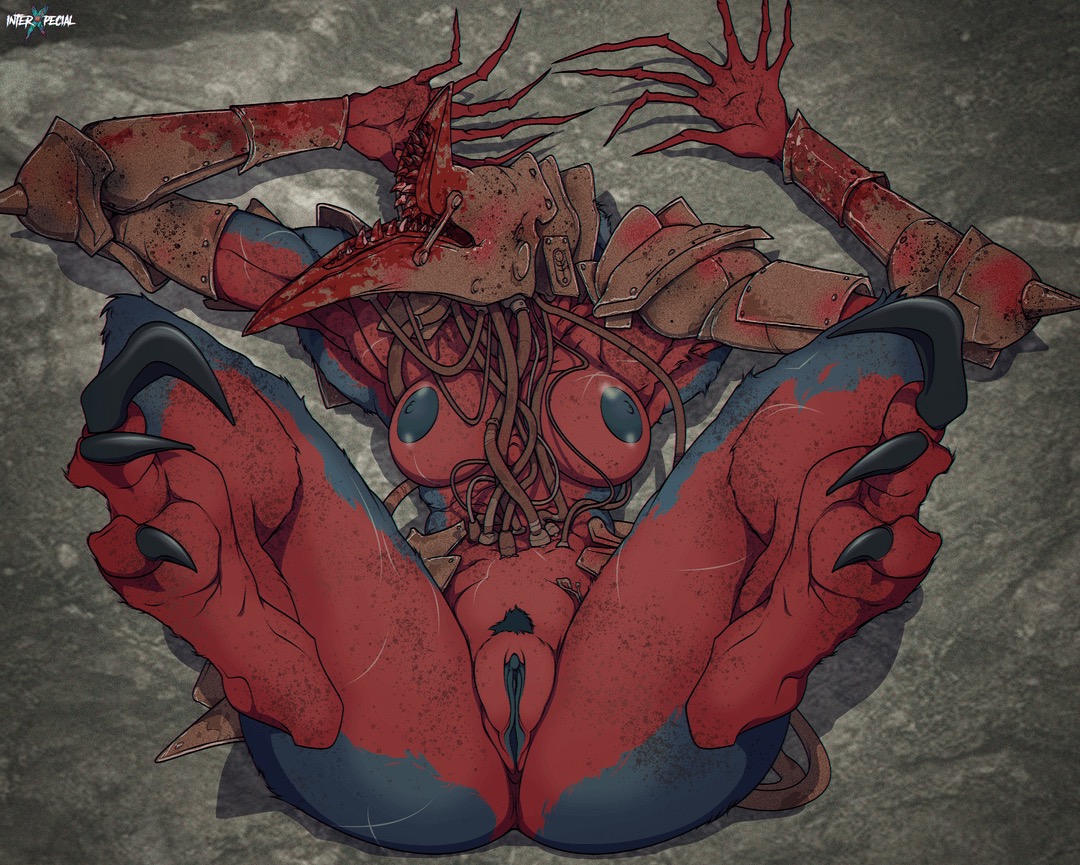 1girls, 2d, armor, ass, blood, breasts, cyborg, demonic, female, female only, female pubic hair, furry, interxpecial, inviting to sex, large areolae, large ass, large claws, laying on back, looking at viewer, monstrous humanoid, nightmare waifu, nipples, no eyes, nude, nude female, plump breasts, presenting, presenting pussy, pussy, solo, solo female, thick thighs, trench crusade, war wolf assault beast, werewolf