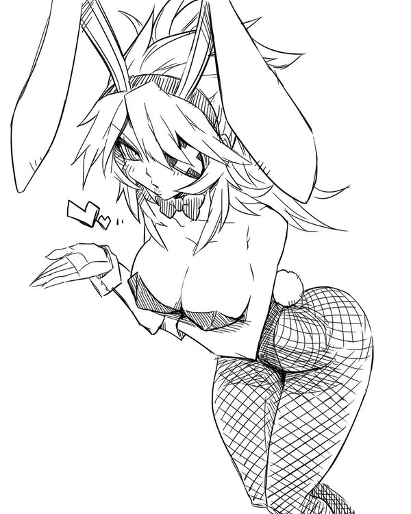 animal_ear_hairband big_breasts black_general blowing_kiss bow_tie bowtie breasts bunny_ears bunnysuit eyepatch female fishnets mugenjin official_art precarious_woman_executive_miss_black_general solo solo_female