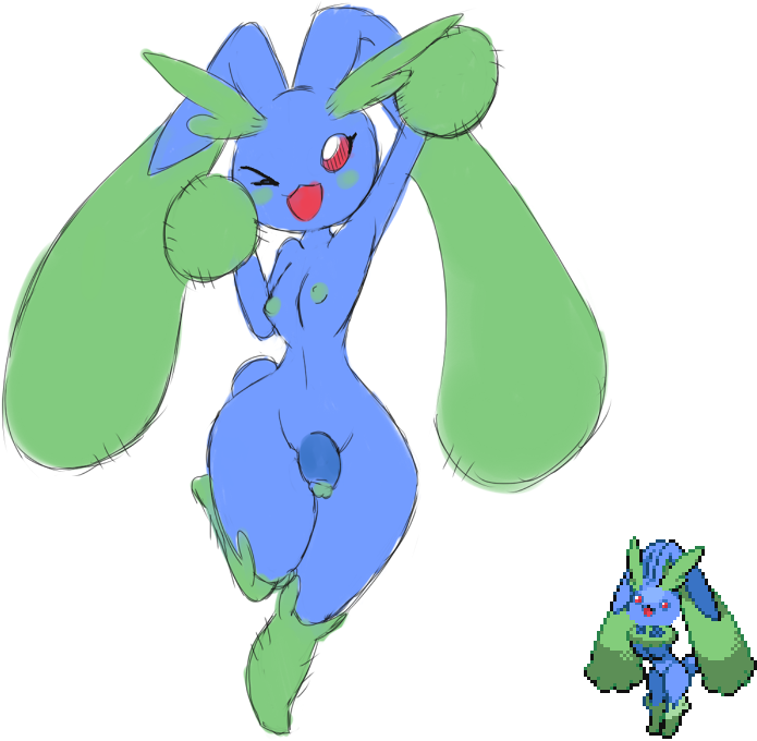 1boy 2018 alternate_color anthro areolae arm_up armpits belly blue_fur blue_penis blush breasts cyanzangoose dickgirl digital_media_(artwork) eyelashes feet flaccid fur furry fusion girly green_fur green_nipples humanoid_penis hybrid intersex jumpluff lagomorph leg_up long_ears looking_at_viewer looking_up lopunny male male_lopunny male_only navel nintendo nipples nude on_one_leg one_eye_closed open_mouth open_smile original_character paws penis pixel_art plant pokémon_(species) pokemon pokemon_(species) pokemon_dppt pokemon_gsc pose red_eyes red_sclera sketch small_breasts small_waist smile solo standing thick_penis thick_thighs thin_waist tongue tumblr uncut video_games white_background wide_hips wink