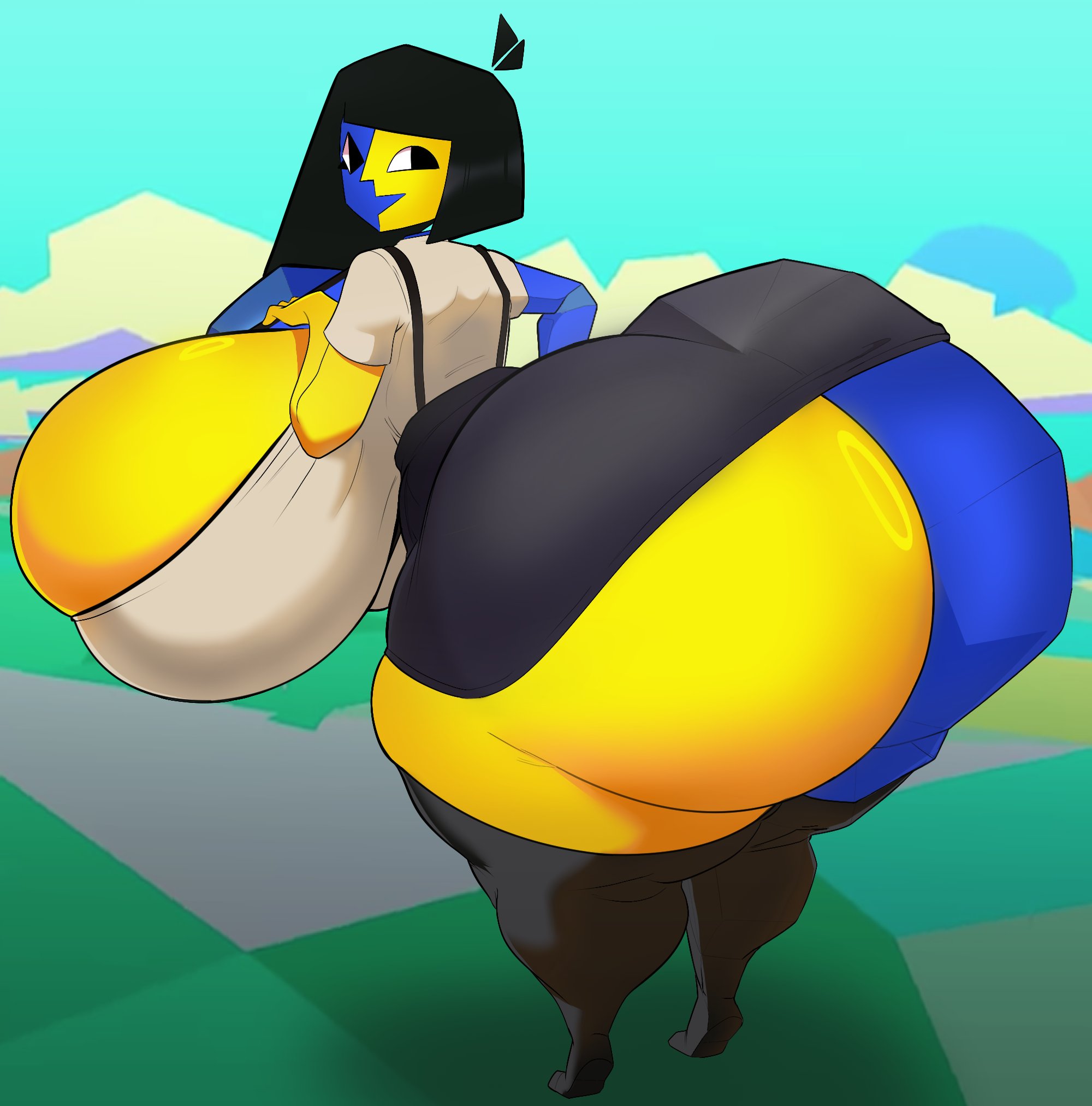 1girls, 2025, ass, ass bigger than head, ass focus, ass up, big ass, big breasts, big butt, black hair, blue skin, breasts, bubble ass, bubble butt, dialogue, ena, ena (orginal), ena (series), female, female only, gigantic ass, huge ass, hyper, hyper breasts, looking at viewer, massive ass, massive breasts, massive butt, massive thighs, multicolored body, nipples, nude, nude female, renniearts00, school uniform, schoolgirl, short hair, solo, solo female, two-tone skin, uniform, voluptuous, voluptuous body, voluptuous breasts, voluptuous female, yellow skin