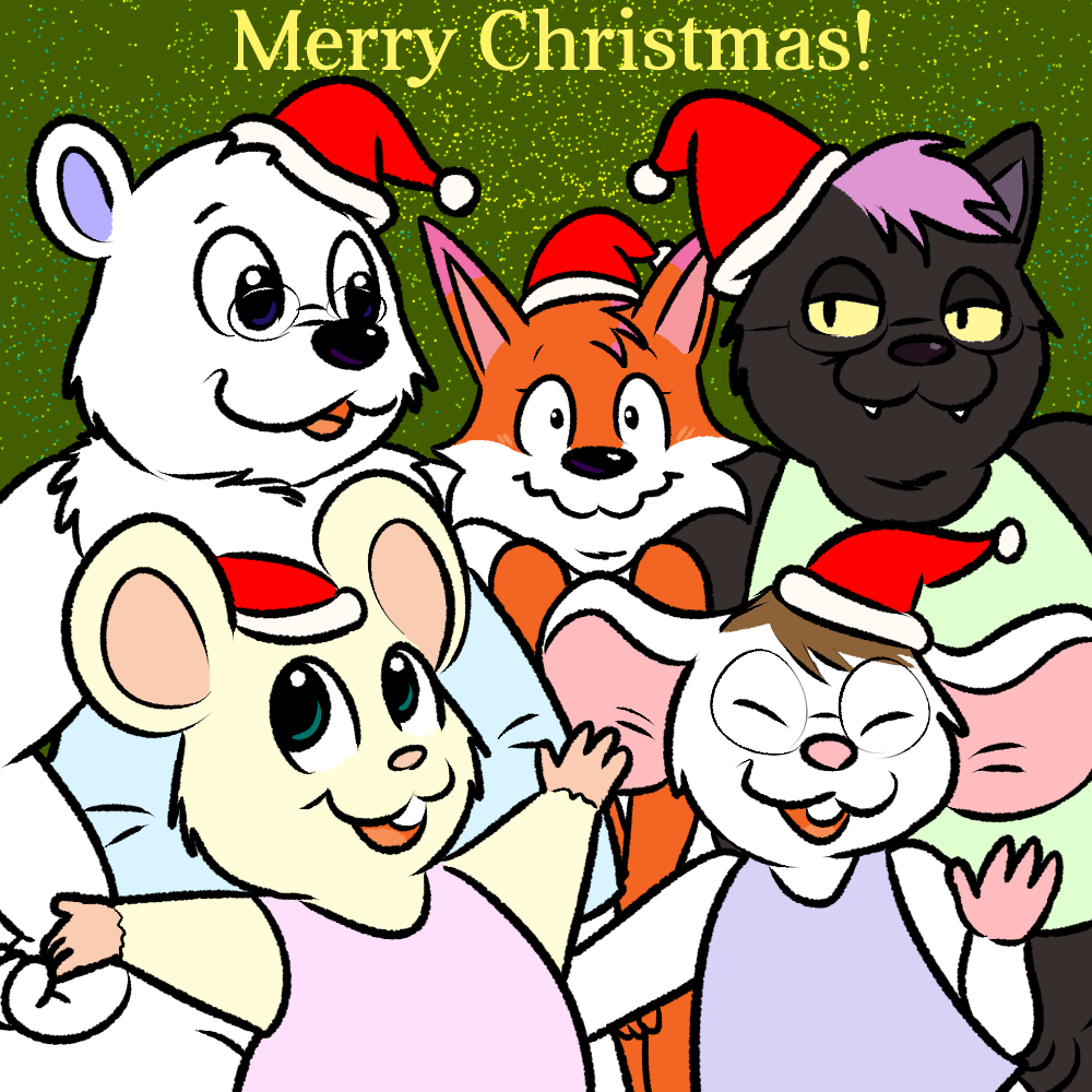 anthro bear blue_eyes blush bottomless canine christmas closed_eyes clothed clothing english_text female fox foxune gray_shirt group hamster hat holidays jd-w male mammal merry_christmas mouse nishi nude oxynard penis polar_bear rexthemouse rodent santa_hat shirt tank_top text topless zandenel