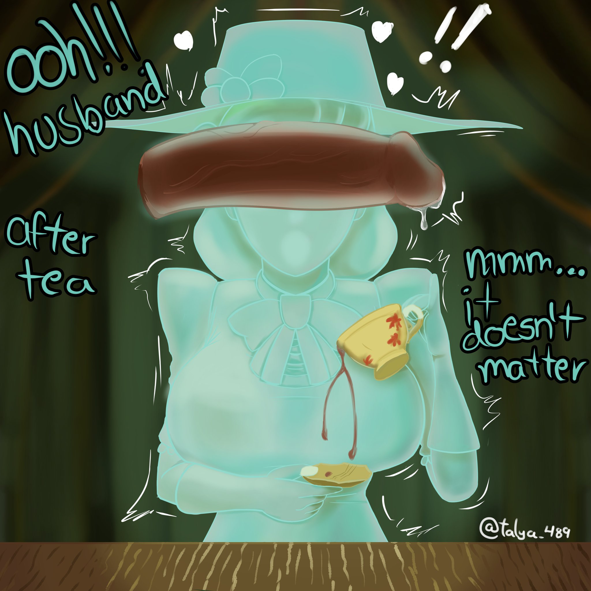 1boy, baron theodore mildanhall, female, ghost girl, glitch productions, husband and wife, male, martha mildenhall, mouthless, straight, tea, the amazing digital circus, victorian