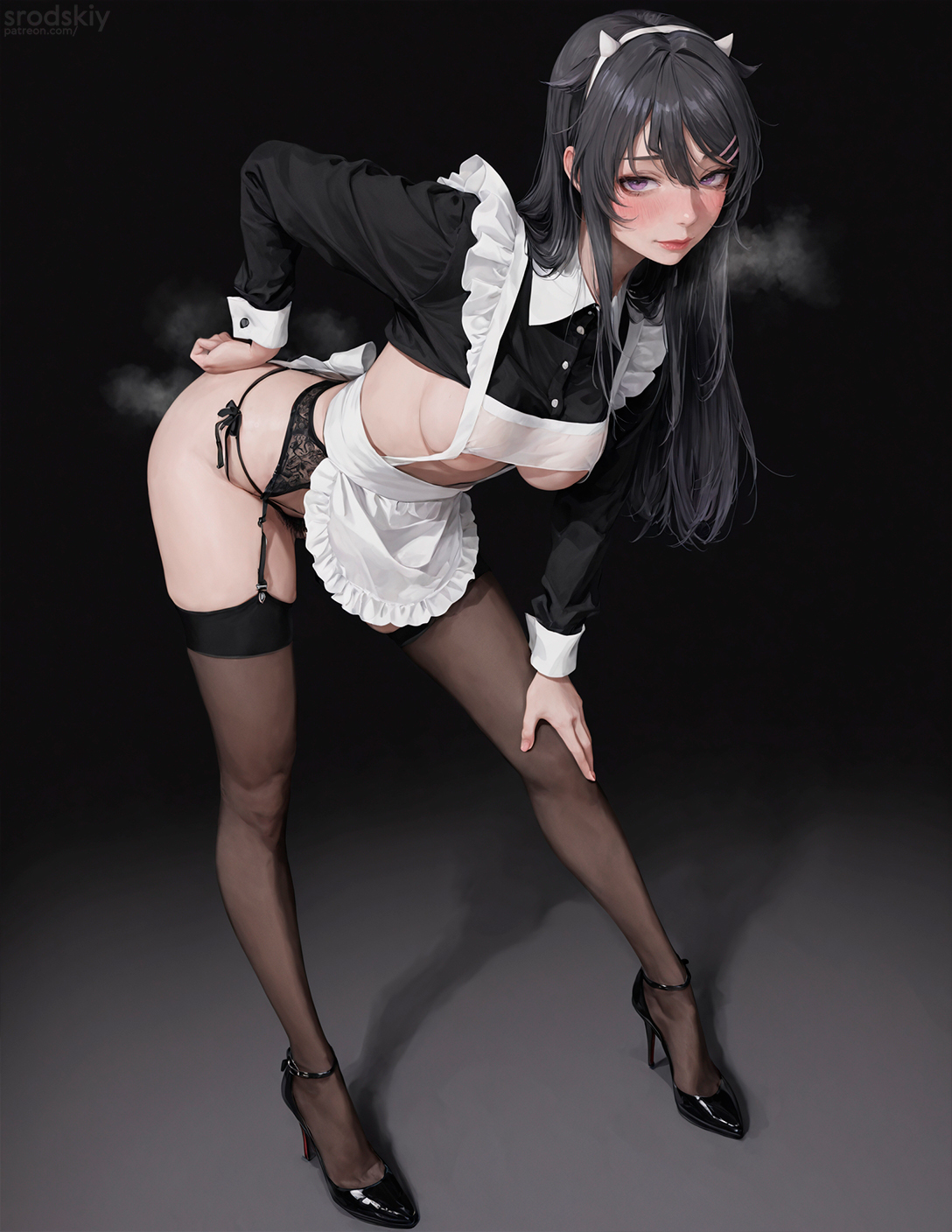 1girls, ai generated, ass grab, beautiful, bent over, black hair, cute, cute face, elegant, fake horns, female, female only, garter belt, horns, lipstick, maid, maid dress, maid outfit, maid uniform, mature female, nipples peek, petite, petite body, petite female, sakurajima mai, schoolgirl, seishun buta yarou wa bunny girl senpai no yume wo minai, sexy, sexy pose, shameless, srodskiy, standing, stockings, student, tagme, thong, thong bikini, vulgar, young, younger female