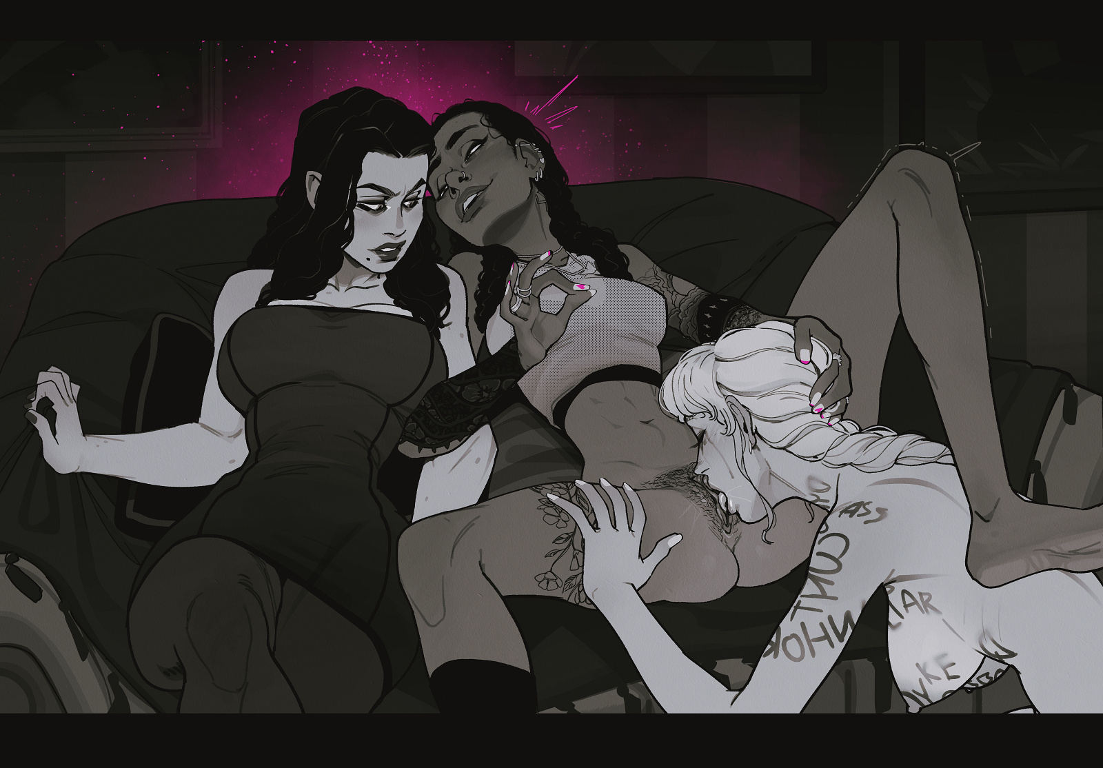3girls, abs, arm tattoo, barbell piercing, barefoot, beverly (i will never forgive you), big clitoris, body writing, braided hair, breasts, cheating, cheating wife, clitoris, clothed female nude female, couch, cunnilingus, dark skin, dark-skinned female, ear piercing, earrings, feet, female, female only, female orgasm, female pubic hair, femdom, femsub, fff threesome, hairy, hairy pussy, hanging breasts, haylee (i will never forgive you), humiliation, i will never forgive you, incase, interracial, interracial yuri, large breasts, latina, latina female, lezdom, light skin, light-skinned female, mascara tears, medium breasts, milf, mole, mole under mouth, narrow waist, nipples, nose ring, ok sign, oral, painted nails, pantyhose, piercing, pussy, runny makeup, spread legs, stella (i will never forgive you), story at source, textless version, thick eyebrows, thick thighs, thigh tattoo, threesome, twin braids, yuri