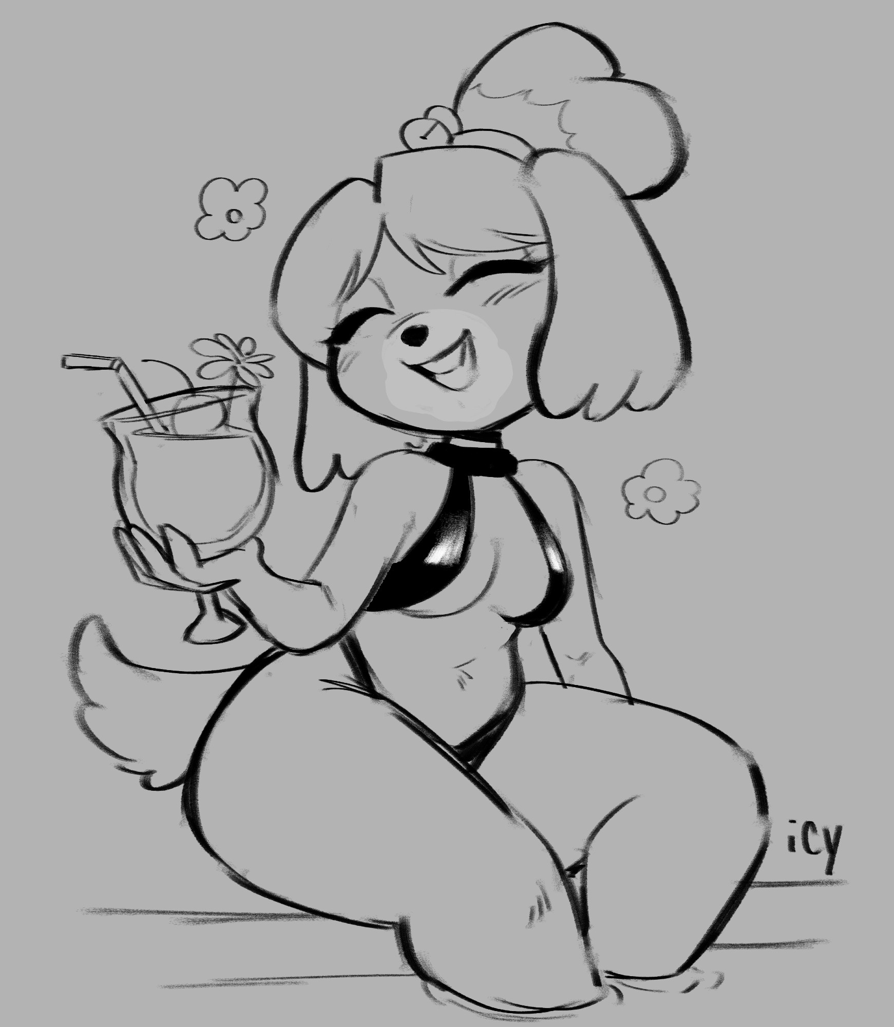 1girls, animal crossing, anthro, big ass, bikini, breasts, canid, canine, canis, domestic dog, female, isabelle (animal crossing), iseenudepeople, nintendo, pool, sitting, swimsuit, tagme