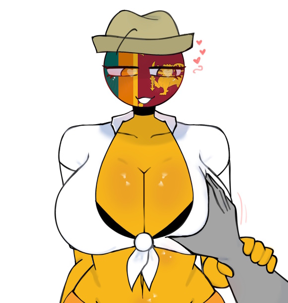 1girls, anonymous male, boob grab, breast grab, breasts, countryhumans, countryhumans girl, edit, female, hand on breast, kak0yt0 chel edit, kak0yt0 chel style, male, sri lanka (countryhumans), tagme, yellow body