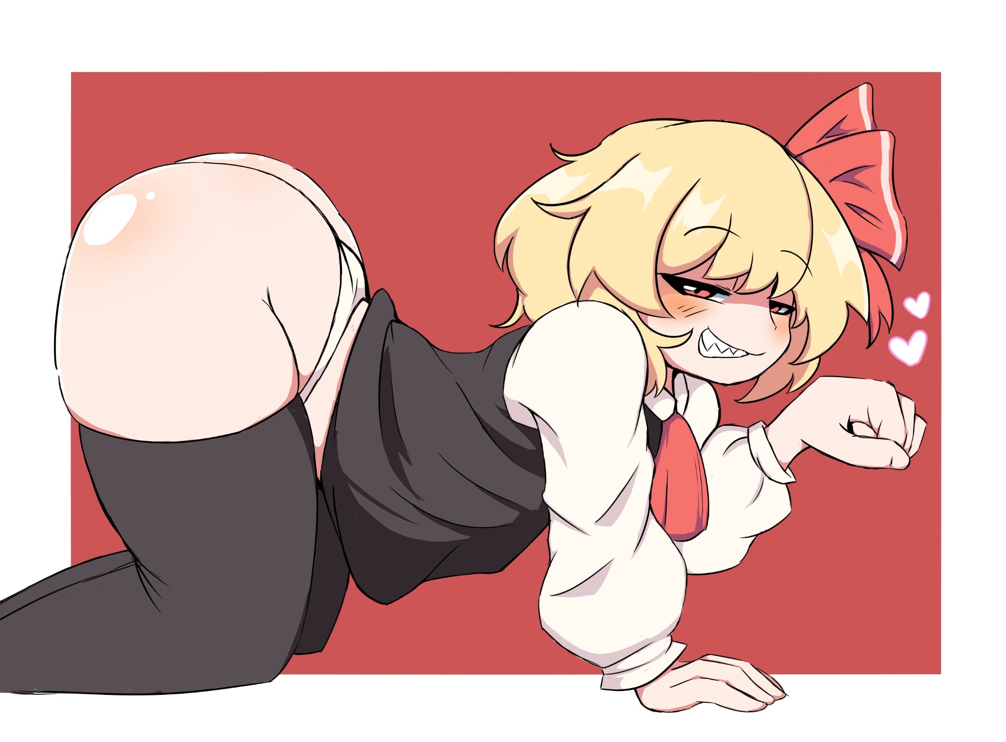 arched back, big ass, bottom heavy, bottomless, female, looking at viewer, mr roftz, no pants, rumia, sharp teeth, smug, smug face, tagme, thighhighs, touhou