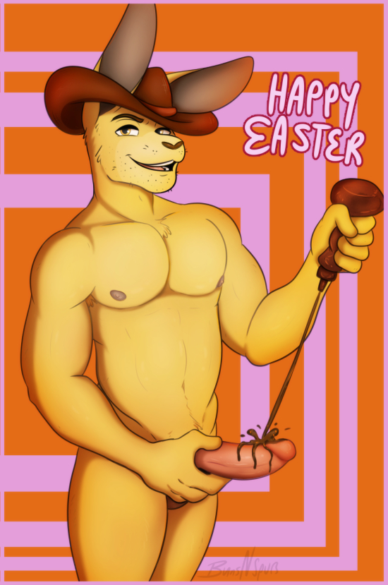 anthro buns-n-spurs candy chocolate cowboy_hat english_text erection food food_play hat humanoid_penis lagomorph male mammal nipples nude penis rabbit russell_rabbitt solo text