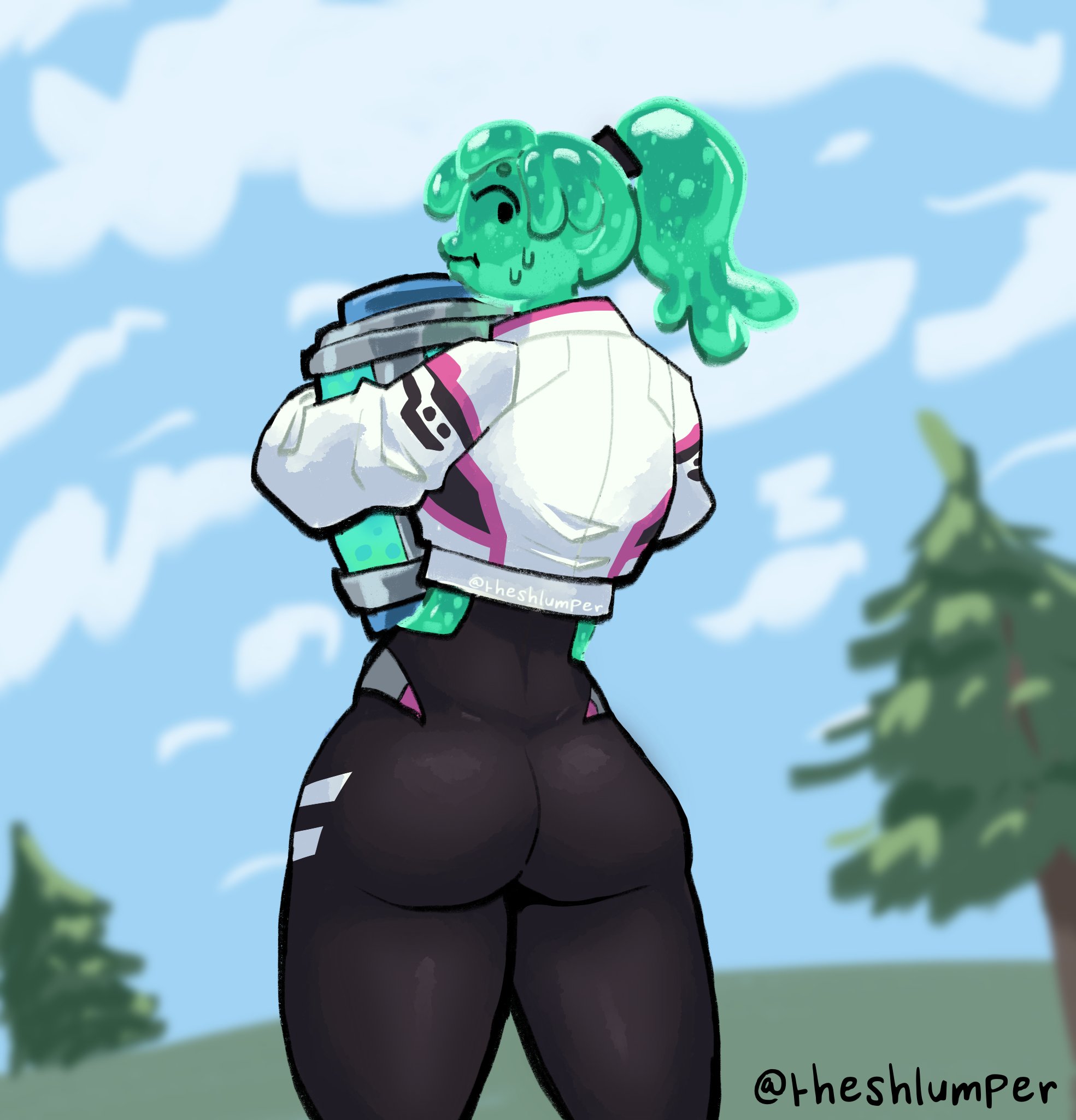 ass, big ass, chug jug, ella slurp, fortnite, looking at viewer, looking back, slurp juice, tagme, theshlumper