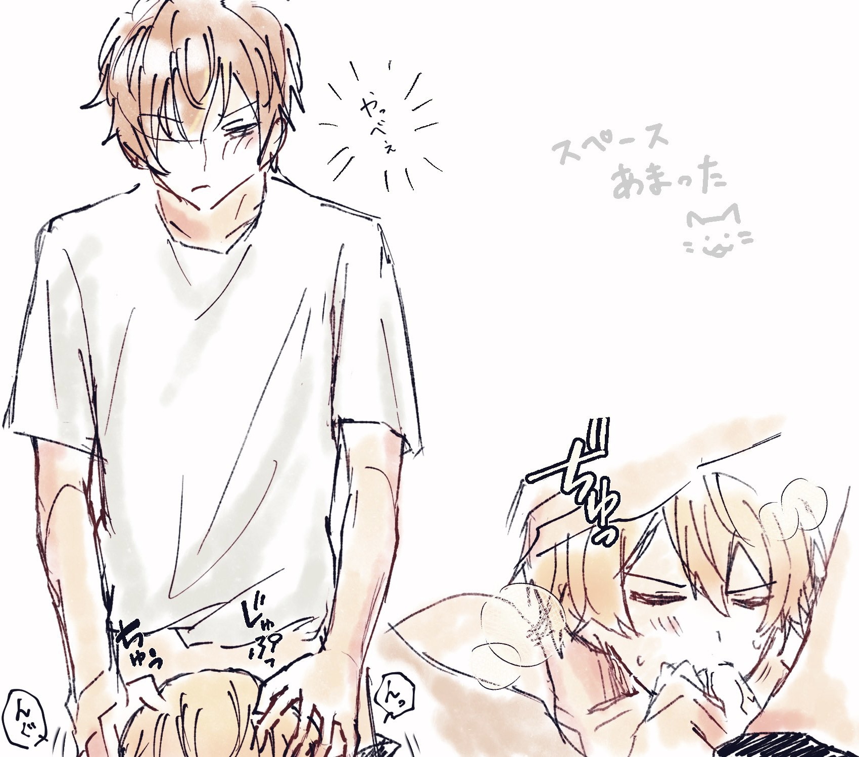 blonde hair, blowjob, face fucking, gay, ginger hair, male, moaning, oral, project sekai, shinonome akito, tenma tsukasa, yaoi