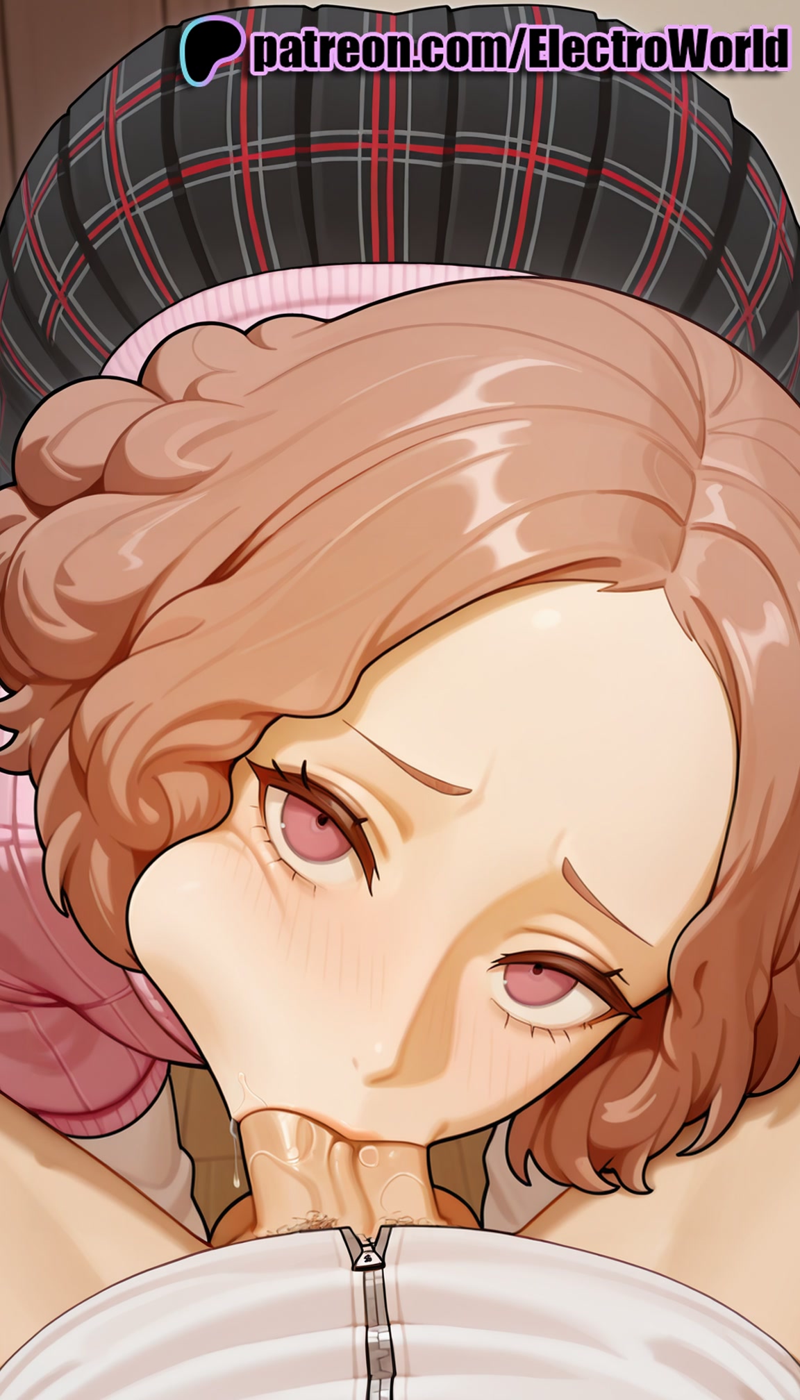 1boy, 1girls, 2025, ai generated, artist name, blowjob, blowjob face, brown eyes, checkered, checkered skirt, cheek bulge, cock, deepthroat, dick, electroworld, fellatio, female, haru okumura, hat, hi res, high quality, high resolution, highres, licking, male, oral, oral sex, pants, patreon, patreon username, penis, persona, persona 5, plaid, plaid background, plaid bikini, plaid bow, plaid bra, plaid dress, plaid headwear, plaid jacket, plaid necktie, plaid panties, plaid pants, plaid ribbon, plaid scarf, plaid shirt, plaid skirt, plaid vest, school uniform, shuujin academy uniform, skirt, stable diffusion, straight, sucking, unmoving pattern, watermark