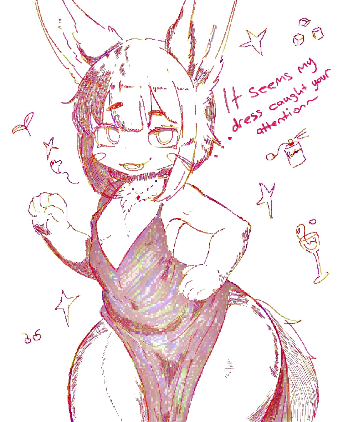 911servis, brown fur, cute, dress, made in abyss, nanachi, text, thick thighs, white hair