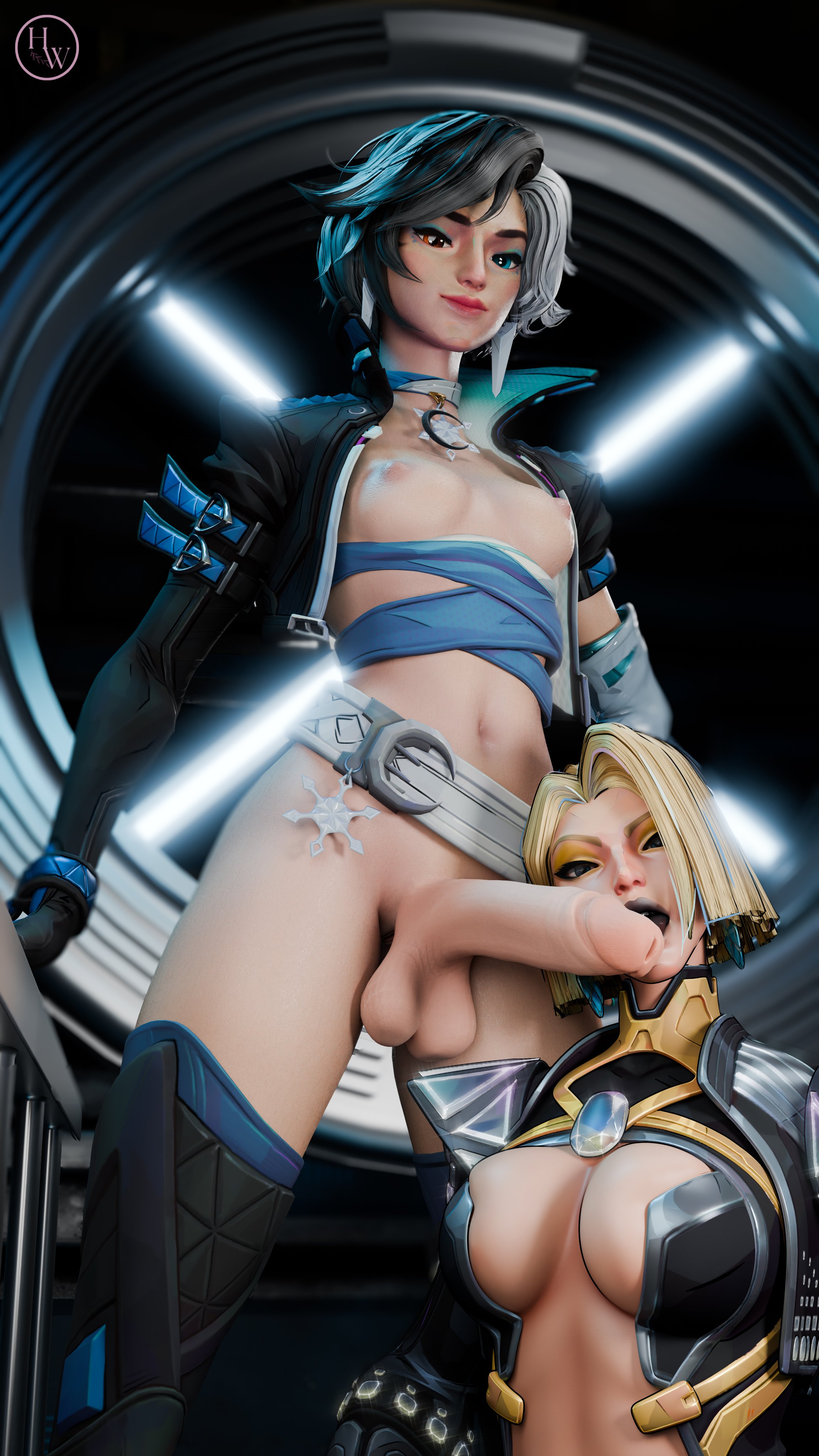 1futa, 1girls, 3d, emma frost, emma frost (marvel rivals), erection, female, futanari, hornywitches3d, intersex, luna snow, luna snow (marvel rivals), marvel, marvel comics, marvel rivals, penis