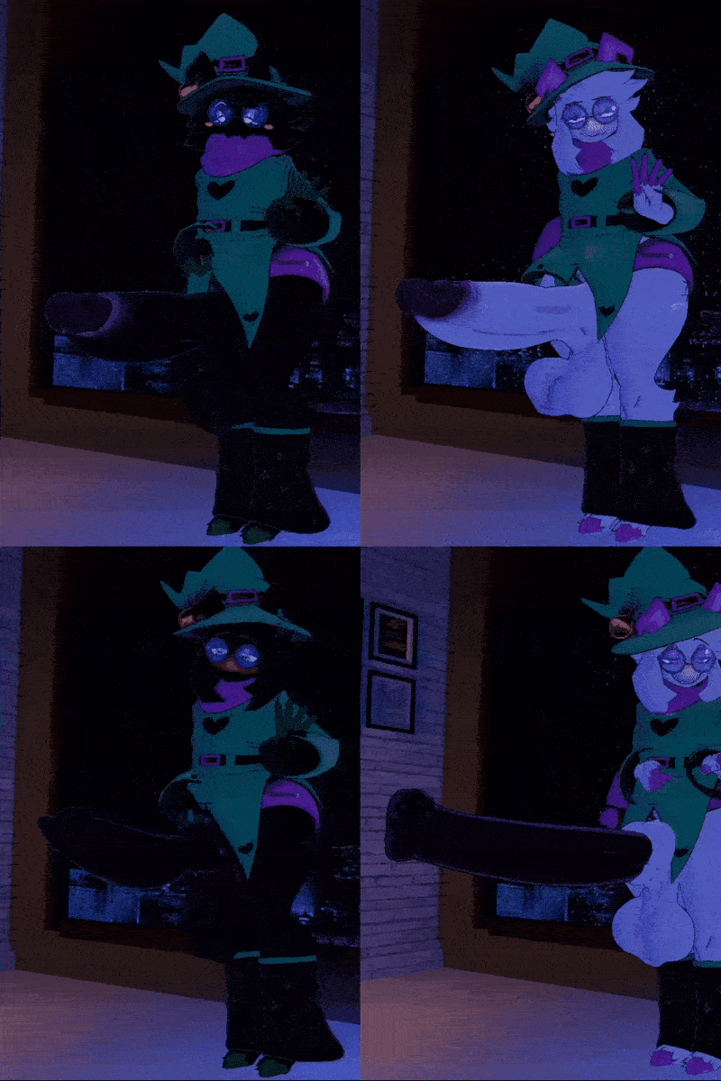 1boy, 3d model, animated, anthro, canine penis, cock, dick, furry, horsecock, huge balls, huge cock, hyper, hyper balls, hyper penis, knotted penis, penis, ralsei, ralsei (cryptiacurves), ralsei with black fur, ralsei with white fur, sheath, solo, swinging balls, swinging penis, tagme, teasing, unity (engine), vrchat, vrchat avatar, vrchat media, vrchat model, waving at viewer