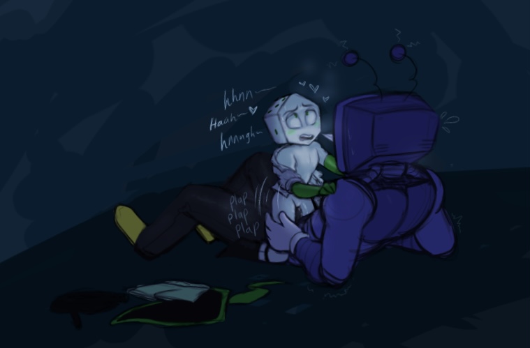 2boys, ahegao, antennae, battat (deltarune), clothes on floor, cock riding, cowgirl position, deltarune, deltarune chapter 3, dim lighting, in lap, in the dark, intersex, kneeling, male, mike (deltarune), moaning, nwolc-ydneb, on floor, penetration, penis, pippins (deltarune), plap, pussy, riding penis, robot, semi nude, simple background, size difference, size play, small mike (deltarune), smaller male, straddling, tenna (deltarune), tentacle, tentacle cock, tentacle penis, trans man, transmasc, tv head, tv screen, vaginal penetration, yaoi