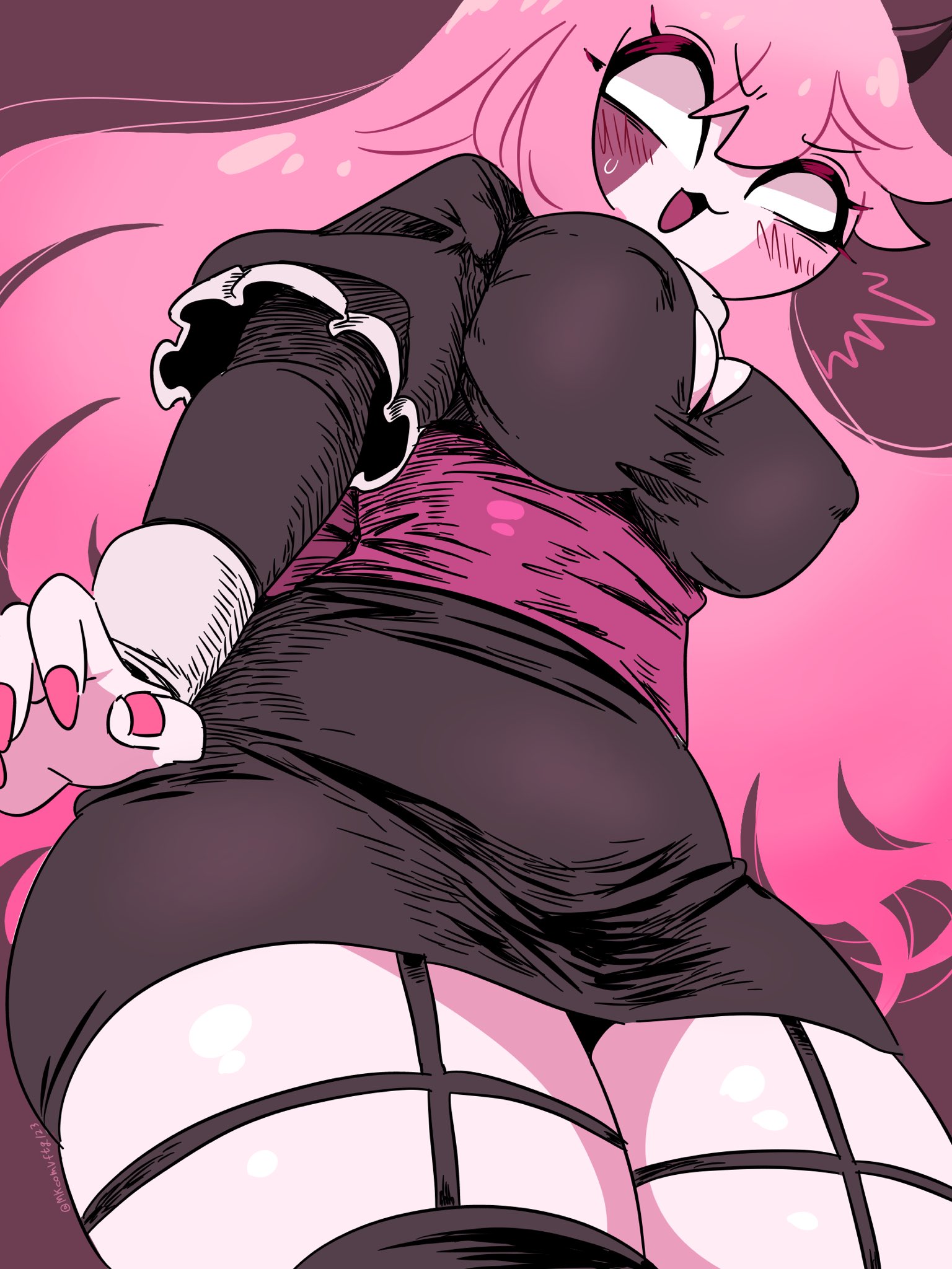 cute face, demon girl, female, friday night funkin, mid fight masses, mkcomvftg123, nun, nun outfit, pink hair, pink skin, sarvente (dokki.doodlez), tagme