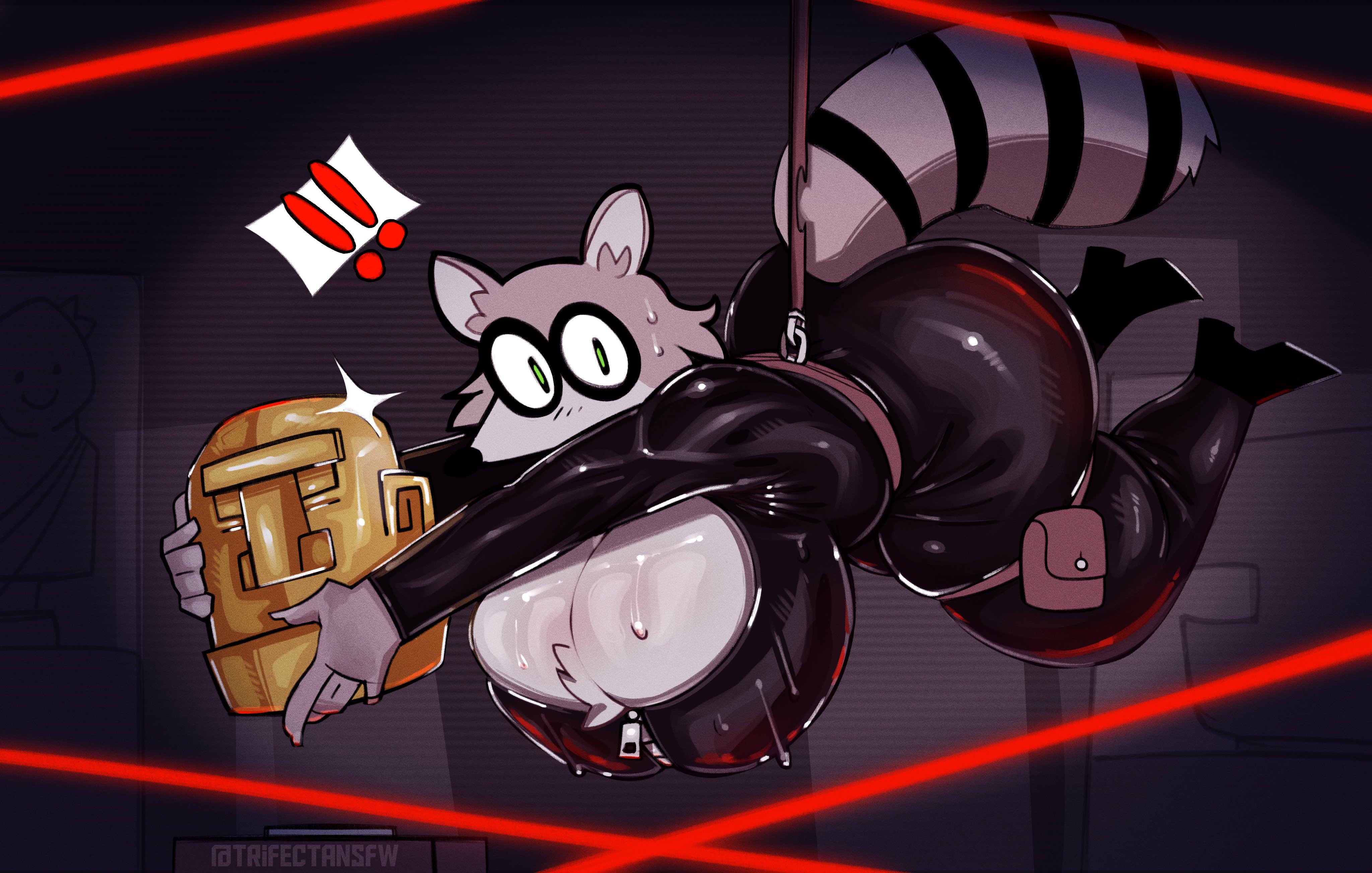 1girls, anthro, anthro female, ass, breasts, female, female only, raccoon, raccoon girl, tagme, thighs, trifecta (artist), uva the raccoon