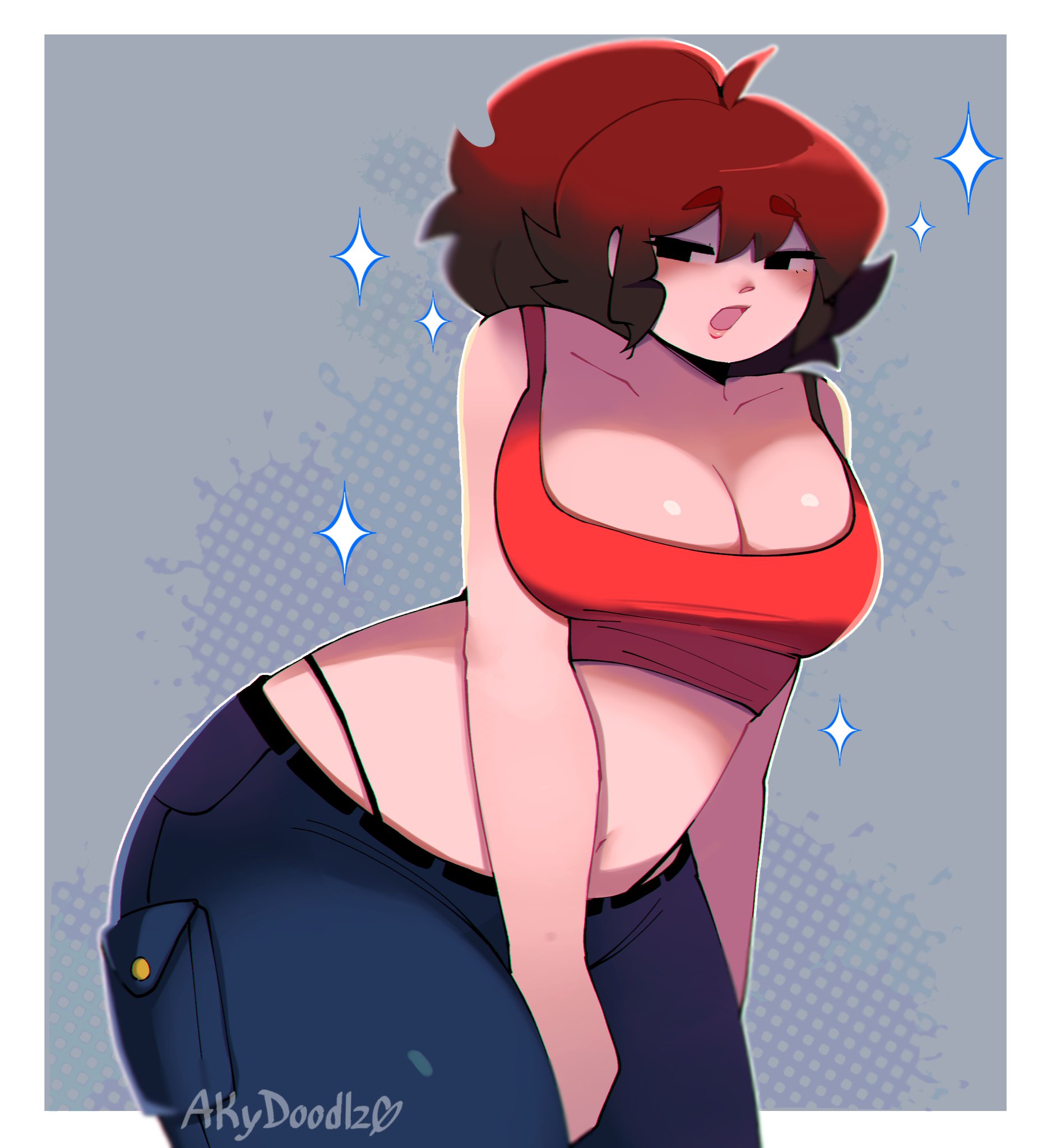 17bucks, 17bucks girlfriend, akydoodlz, breasts, female, friday night funkin, girlfriend (friday night funkin), jazyowo, jeans, large breasts, tagme, tank top