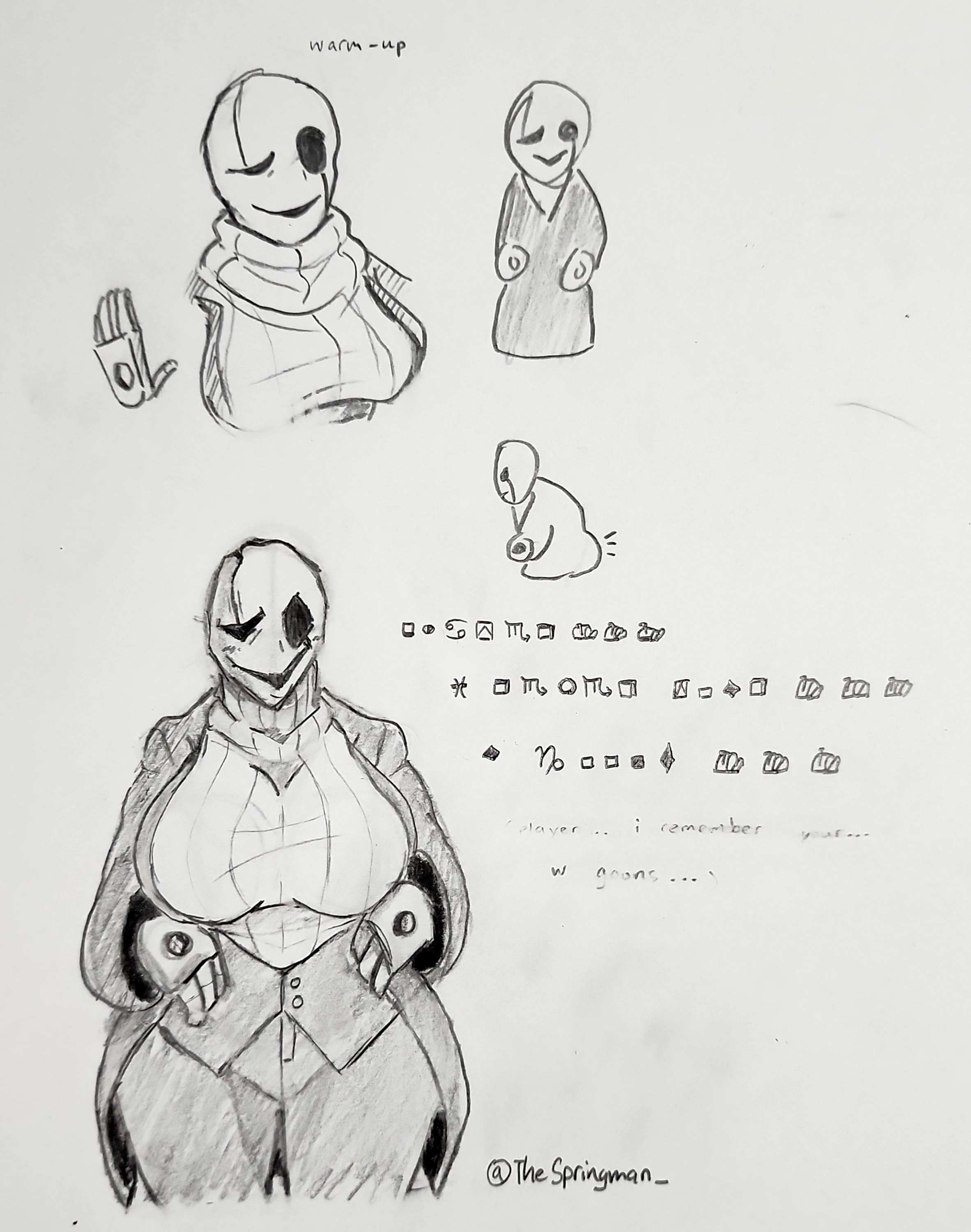 big ass, big breasts, breasts, deltarune, fem gaster, female, gaster, huge breasts, rule 63, simple background, text, thespringman , undertale, undertale (series), wingdings, wingdings text