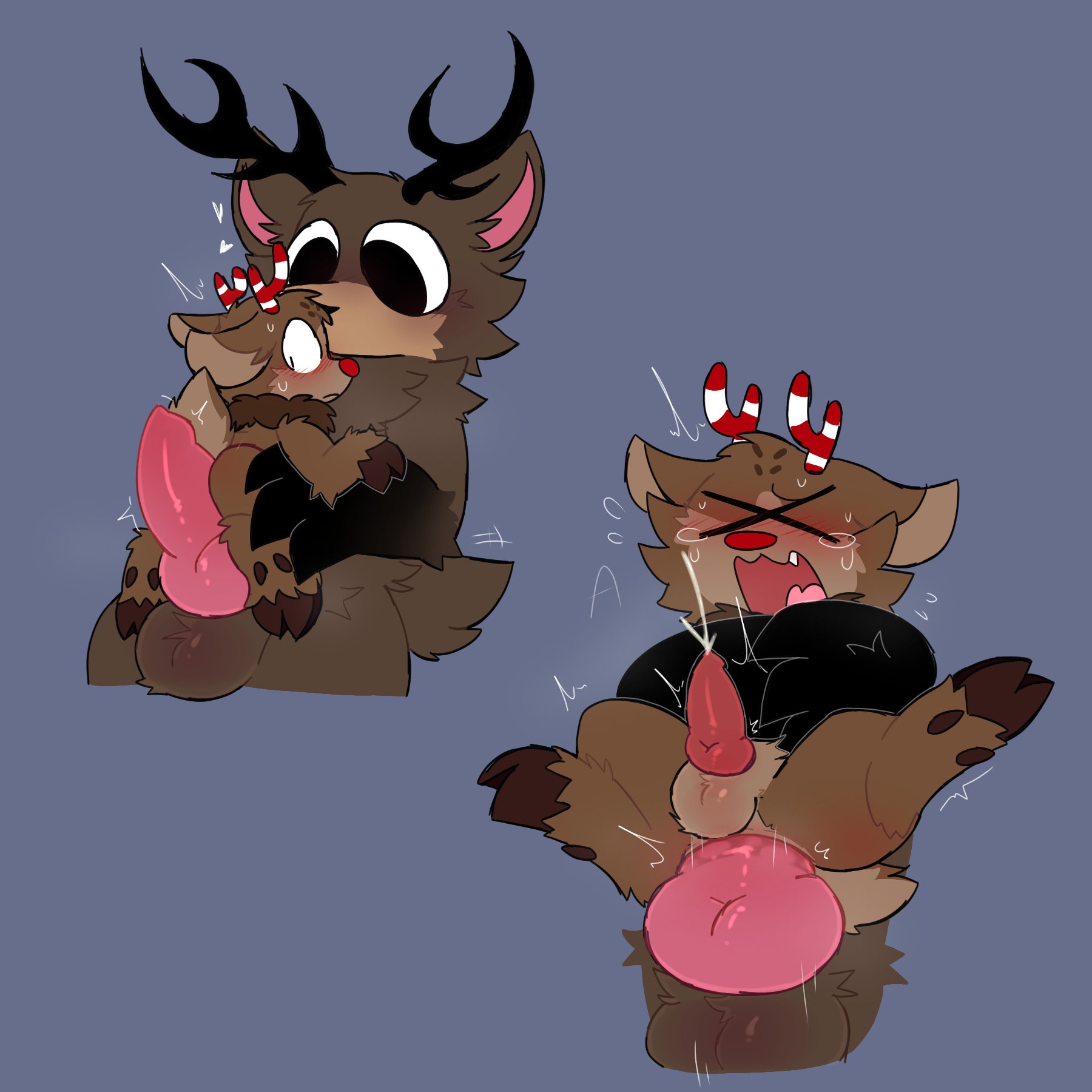 ><, 2boys, 3 fingers, 99 nights in the forest, anal, anal sex, animal genitalia, animal penis, anthro, anthro male, anthro on anthro, anthro only, antlers, balls, big penis, bigger dom, bigger dom smaller sub, black antlers, black hands, blush, blushing, bodily fluids, brown body, brown fur, butt, canine genitalia, canine penis, closed eyes, cock, crossover, crying, cum, cum shot, cumshot, dandy's world, deer, deer (99 nights in the forest), dick, digital drawing (artwork), digital media (artwork), dubcon, dubious consent, duo, duo male, ears back, ears down, eyes closed, fur, fur tuft, furry, furry male, furry on furry, furry only, gay, gay sex, genital fluids, genitals, gradient hand, holding other, holding partner, hoof, hooves, knot, knotted penis, larger penetrating, larger penetrating smaller, looking at penis, m/m, male, male anthro, male on male, male only, male/male, mouth open, nejajiku nsfw, nervous, new world deer, no human, no humans, no-human, one color background, only furry, only male, open mouth, penetration, penis, penis between ass, penis size difference, pink cock, pink inner ear, pink penis, plain background, possible rape, questionable consent, red nose, reindeer, roblox, roblox game, rudie (dandy's world), semen, sex, simple background, size difference, smaller penetrated, smaller sub, smaller sub bigger dom, striped antlers, sweat, tail, tears, tears in eyes, testicles, wide eyed