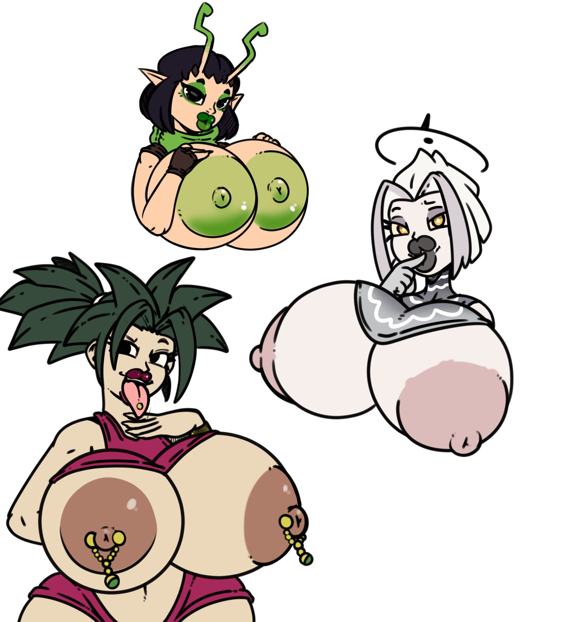 big breasts, bimbo, bimbo lips, breasts, cleavage, dragon ball, dragon ball super, drokmars, female, fusion, guardians of the galaxy, hazbin hotel, huge areolae, huge breasts, kefla, lute (hazbin hotel), mantis (marvel rivals), mantis (marvel), marvel, marvel comics, marvel rivals, nipple piercing, nipples, potara earrings, puffy lips, saiyan, saiyan female, tagme, thick thighs, wide hips