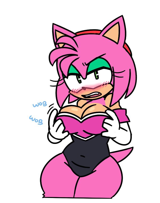 amy rose, amy the bat, ass grab, big breasts, breasts, cheebsnsfw, female, horny female, leotard, neckline, rouge the bat (cosplay), sonic (series), voluptuous female
