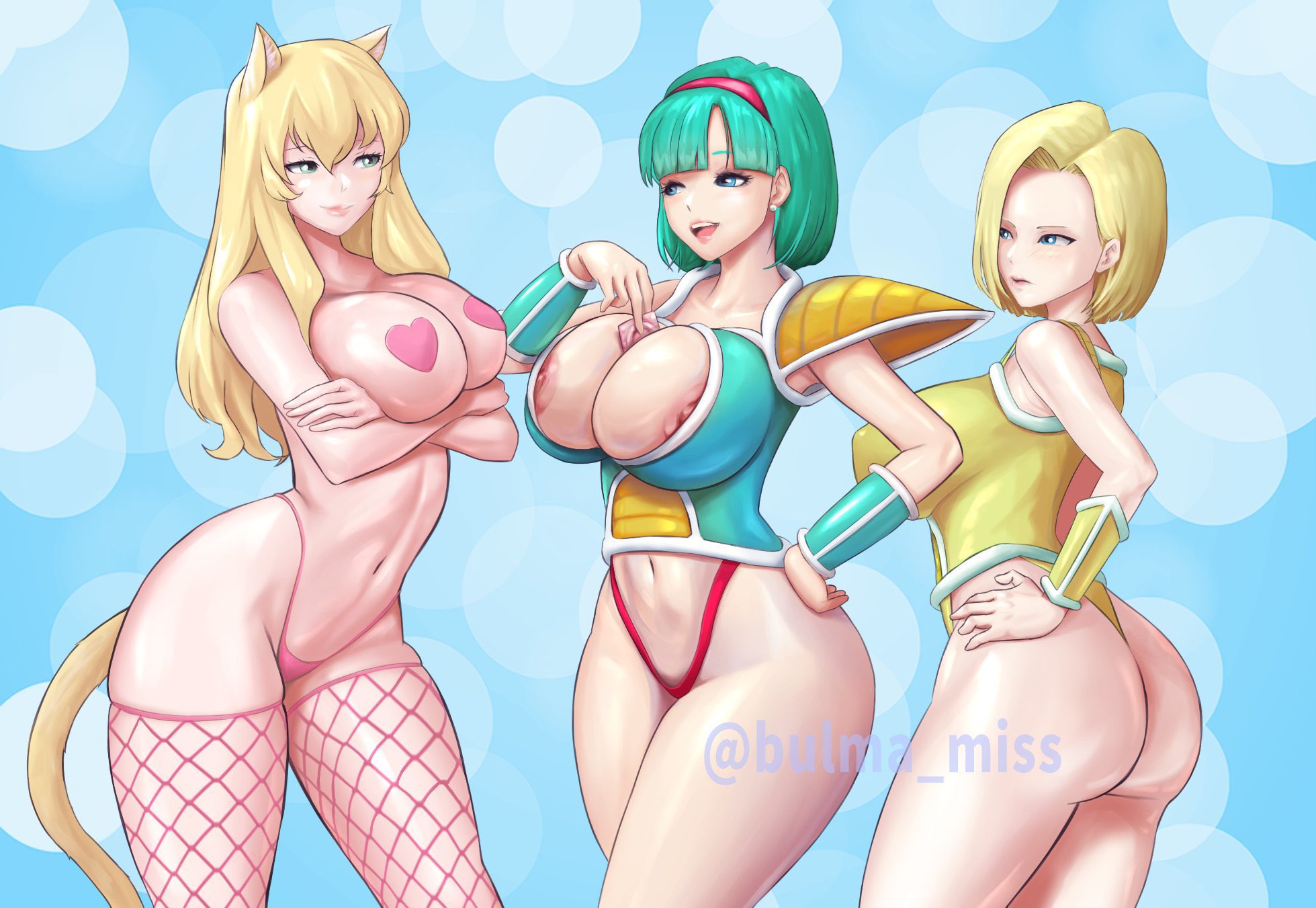 3girls, android 18, aphrodite, aphrodite (swtor), ass, big ass, big breasts, big butt, blonde female, blonde hair, blue eyes, blue hair, breasts, breasts out, bubble butt, bulma briefs, bulma briefs (frieza saga), cat ears, cat girl, cat tail, catgirl, commission, condom, crossover, curvaceous, curves, curvy, curvy body, curvy female, curvy figure, curvy hips, dragon ball, dragon ball super, dragon ball z, female, fishnet, fishnet legwear, fishnet stockings, fishnet thighhighs, fishnets, fit, fit female, frieza army armor, frieza battle armor, frieza force, ginyu force, ginyu force battle armor, hawk-see, heart pasties, imminent sex, lingerie, multiple females, multiple girls, nipple bulge, nipple slip, nipples, oc, original, pale-skinned female, pasties, sideboob, sith, sith lady, sith lord, star wars, star wars: the old republic, suggestive gesture, suggestive look, suggestive pose, thick, thick ass, thick butt, thick hips, thick legs, thick thighs, thigh highs, thighhighs, thighs, thong, thong panties, thong straps, voluptuous, voluptuous female, wide hips
