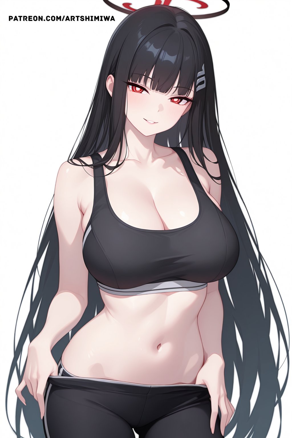 artshimiwa, big breasts, breasts, female, leggings, rio (blue archive), spicy miwa, sports bra