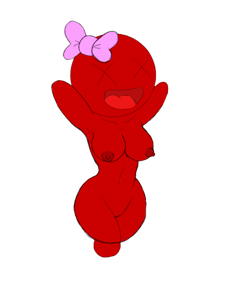 arms_up bow breasts curvy female female_only nipples no_hands no_legs nude open_mouth pink_bow plain_background pussy red_nipples red_skin sister_maggy sister_maggy_(the_binding_of_isaac) smile solo the_binding_of_isaac white_background x_eyes