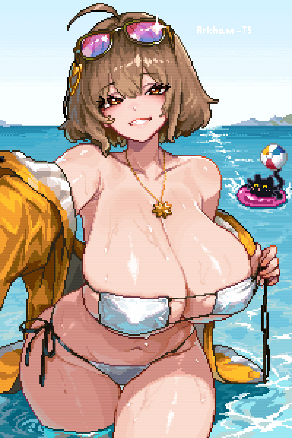 arkham-ts, bikini, breasts, female, goddess of victory: nikke, huge breasts, nikke, sweat