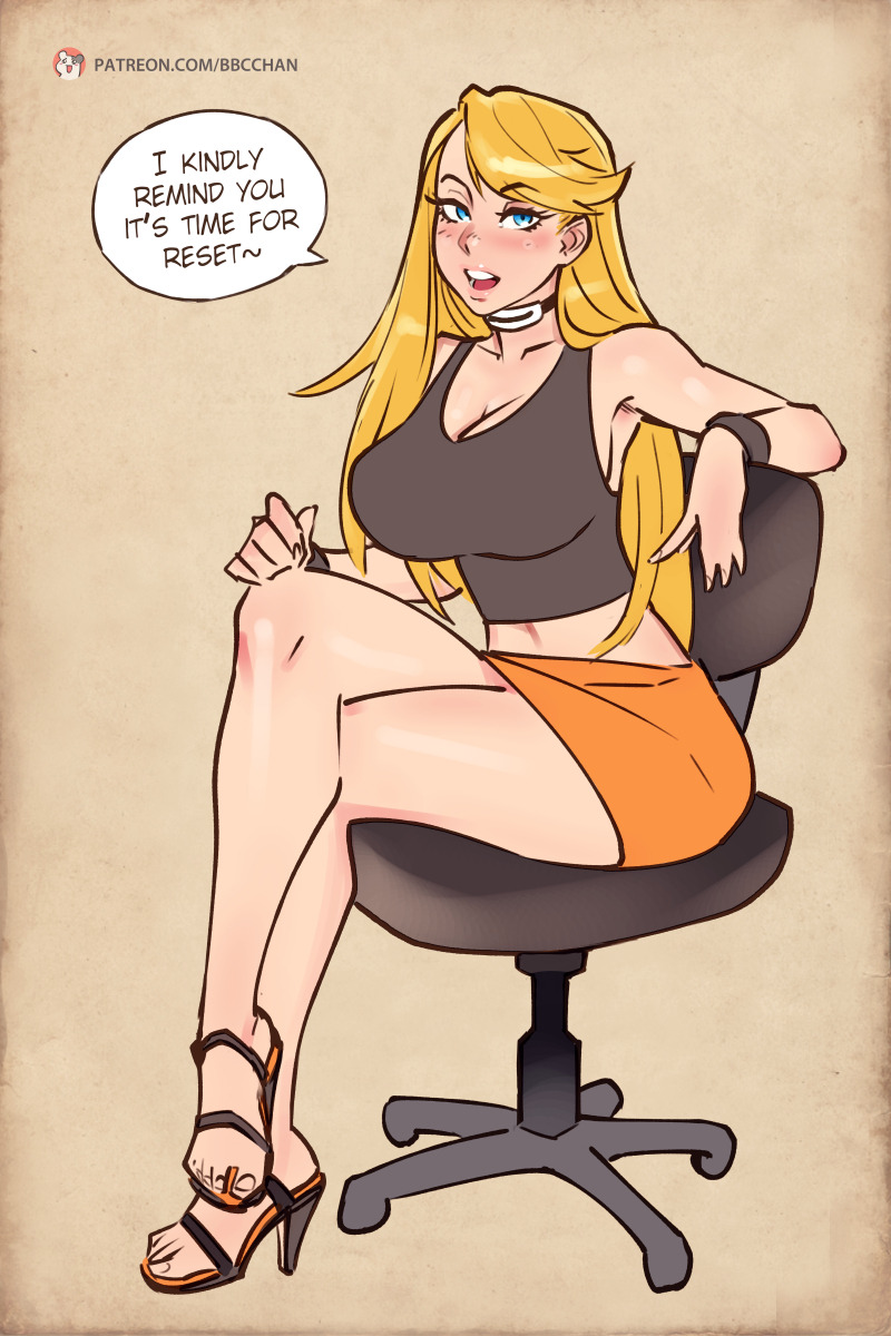 1girls bbc-chan blonde_hair blue_eyes bracelet chair choker cleavage crossed_legs feet female female_only high_heel_sandals high_heels jeanne_(manor_stories) large_breasts long_hair manor_stories midriff miniskirt open_toe_shoes sandals sitting sitting_on_chair skirt solo tank_top