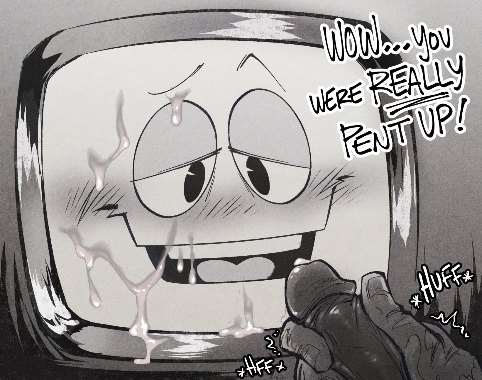 after orgasm, cum, cum drip, cum on body, cum on face, cumming, cumshot, fallout, fallout new vegas, jerking off, jerkingoff, male, male only, masturbation, penis, pov, pov eye contact, risque phantom, robot, securitron (fallout), veiny penis, yes man (fallout)