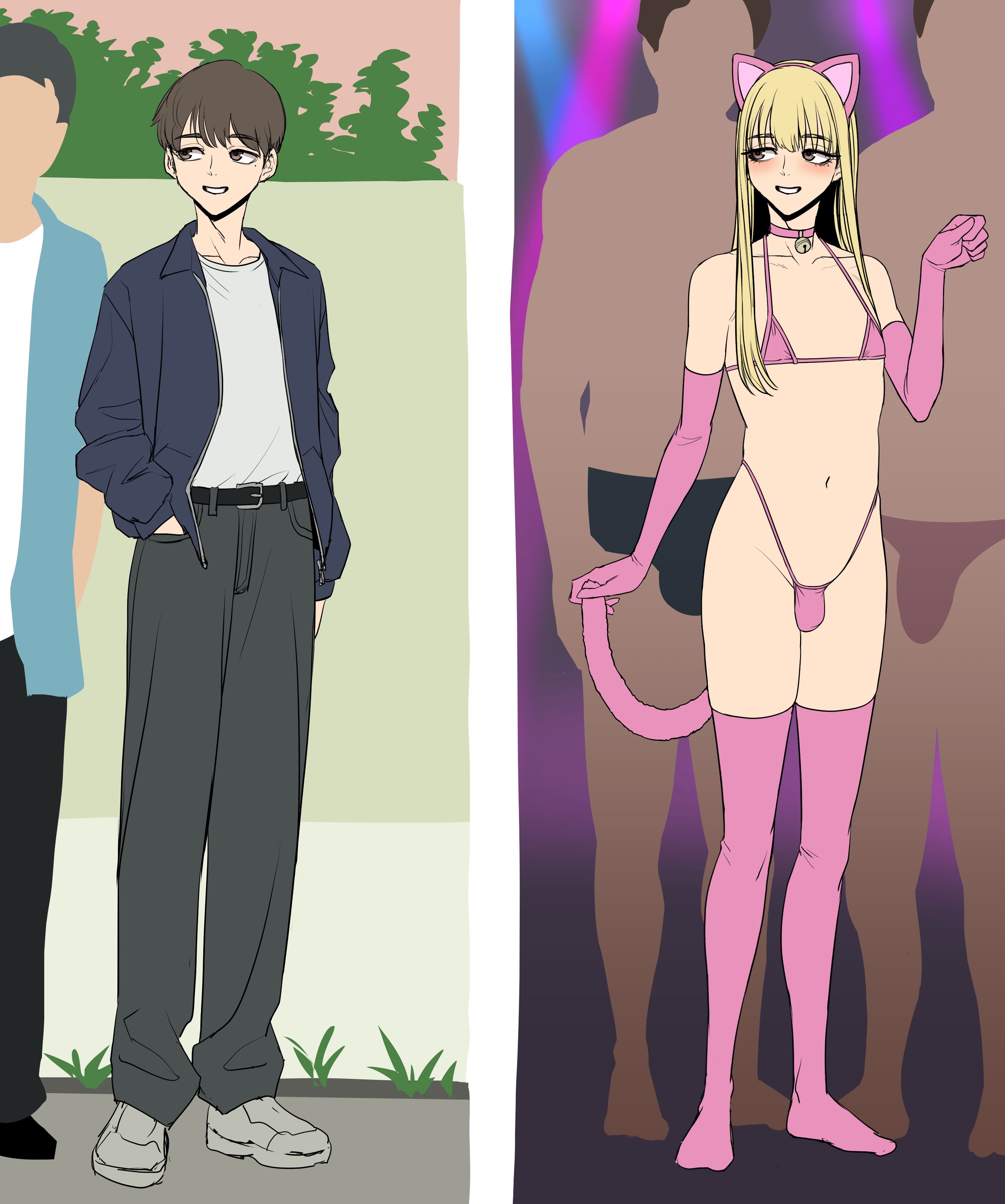3boys, anal object insertion, boy, brown eyes, brown hair, cat boy, cat collar, cat costume, cat ears, cat tail, catboy, collar, domination, feminine male, feminization, gay, gay domination, gay sex, instant loss, instant loss 2koma, kimleon, leon kim, male, male only, male/male, sex, sex toy, slutboy, yaoi