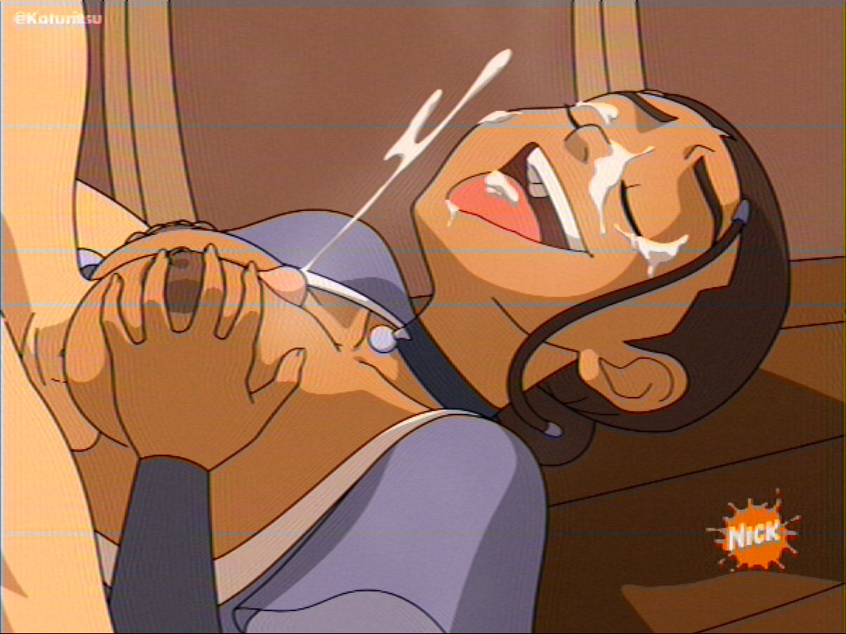 1boy, 1girls, areolae, avatar the last airbender, braided ponytail, breasts, breasts out, brown hair, cfnm, choker, closed eyes, clothed female nude male, cum, cum on face, cum on tongue, cumshot, dark nipples, dark skin, dark-skinned female, enjoying, exposed breasts, faceless male, facial, fake screenshot, female, hair loopies, happy sub, interracial, katara, koturitsu, light skin, light-skinned male, lying, lying on back, male, medium breasts, mostly clothed female, nickelodeon, nipples, nude, nude male, on floor, open dress, paizuri, penis, penis between breasts, perky breasts, sitting on person, smile, smiling, straddling, straddling paizuri, straight, tan body, tan-skinned female, titfuck, titjob, tongue, tongue out, vhs filter
