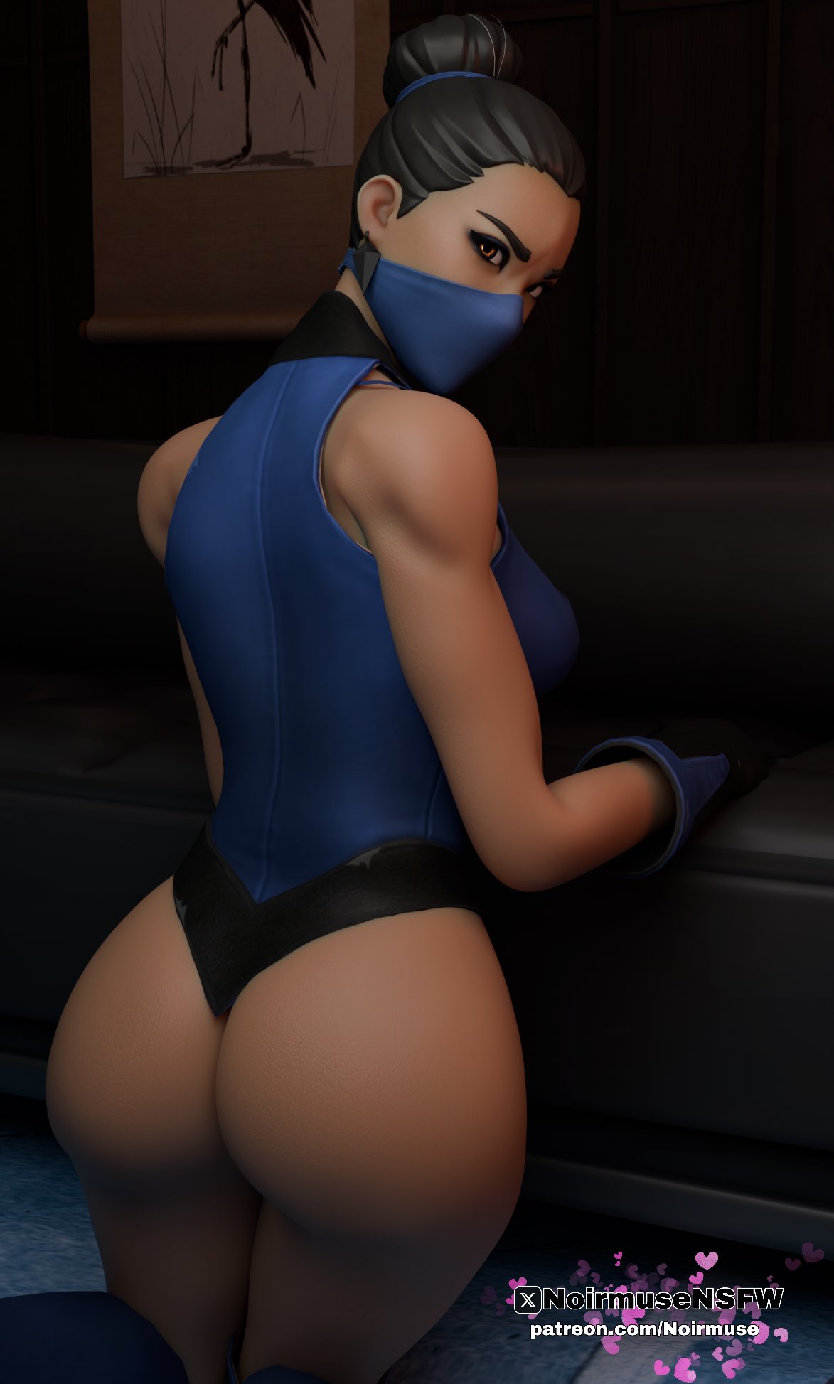 1girls, 3d, ass, big ass, bottom heavy, facemask, female, female only, fortnite, huge ass, kitana, kitana (fortnite), mask, mortal kombat, noirmusensfw, solo