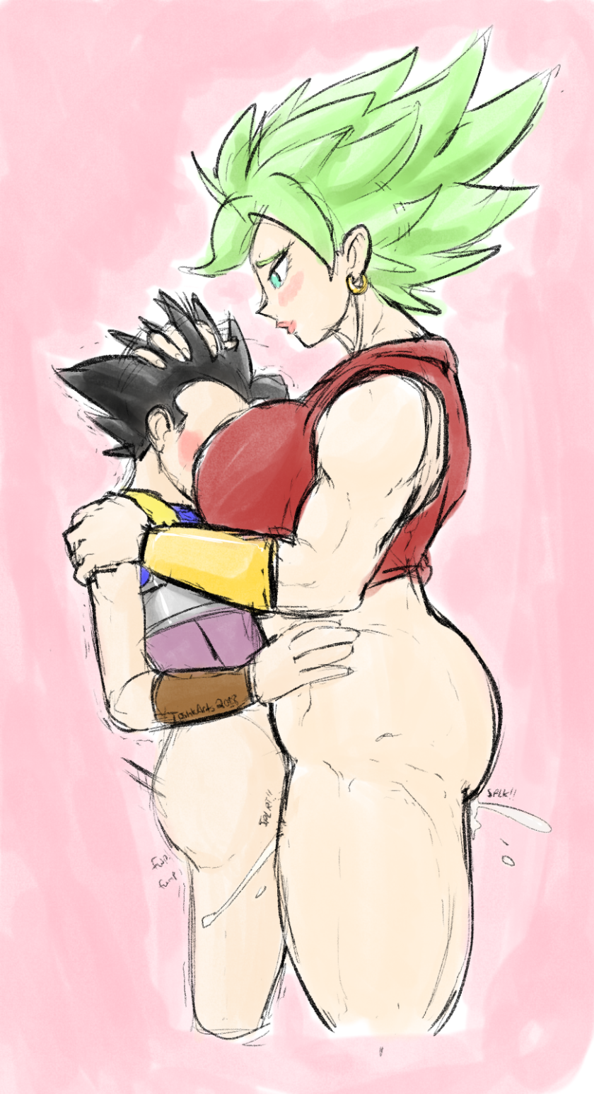 1boy, 1girls, alternate breast size, big breasts, breasts, cabba, cum, cute, dragon ball, dragon ball super, female, femdom, frontal standing penetration, gentle femdom, green hair, guillion (toshkarts), kale, kale (berserker), large breasts, larger female, legendary super saiyan, light skin, light-skinned female, male, muscular, saiyan, short hair, size difference, smaller male, spiky hair, standing missionary, standing sex, straight, super saiyan, super saiyan 2, thigh sex, wholesome
