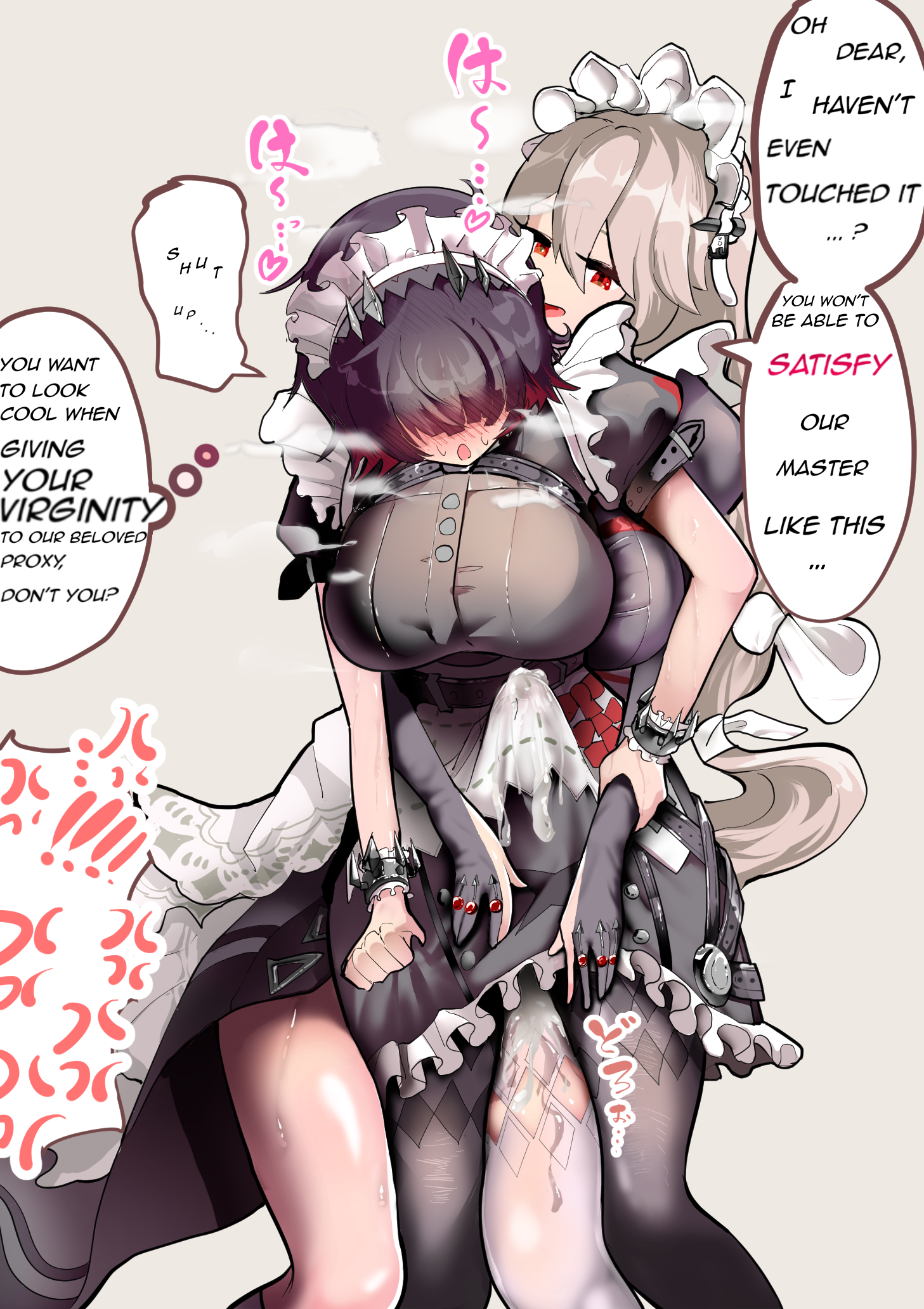 1futa, 1girls, 2d, after orgasm, alexandrina sebastiane, big breasts, black hair, blush, boner, breasts, bulge, clothed, clothing, cum, cum on clothes, cum on leg, cum on lower body, cum on self, cum through clothes, cumshot, dress, ejaculation, ellen joe, erection under clothes, female, from behind, fully clothed, futanari, futasub, gloves, heart, heart symbol, human, intersex, japanese text, large breasts, legs, light skin, light-skinned female, light-skinned futa, long hair, maid, maid headdress, maid uniform, open mouth, precum, precum drip, precum through clothing, premature ejaculation, premature ejaculation shaming, red eyes, senkohu (nushinushi), short hair, steam, sweat, tenting, thighs, tights, zenless zone zero