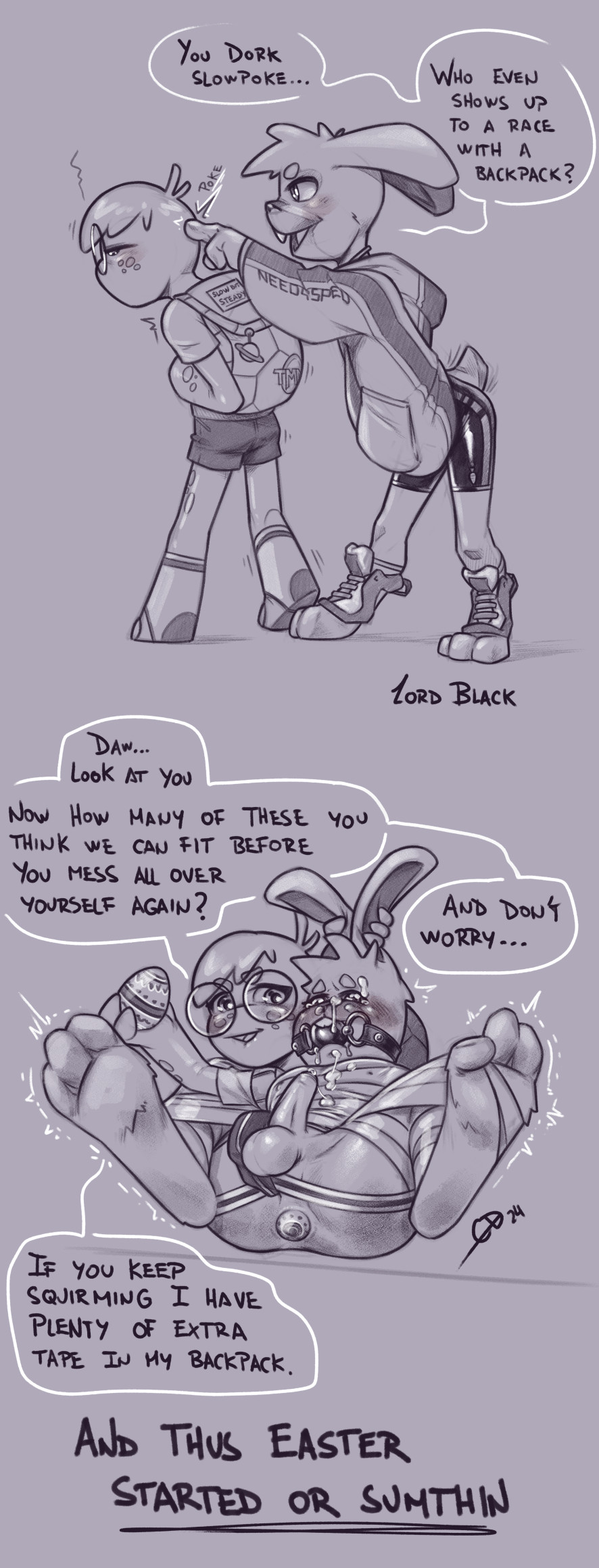 2boy anal anal_object_insertion anal_sex anthro artist_name blue_eyes bondage bunny_ears collar dildo dildo_in_ass domination domination_loss english_text gag gagged gay gay_domination gay_male l0rd-black latex leash male male/male male_only malesub object_in_ass rabbit sex_toy slave slave_collar submissive submissive_male text yaoi