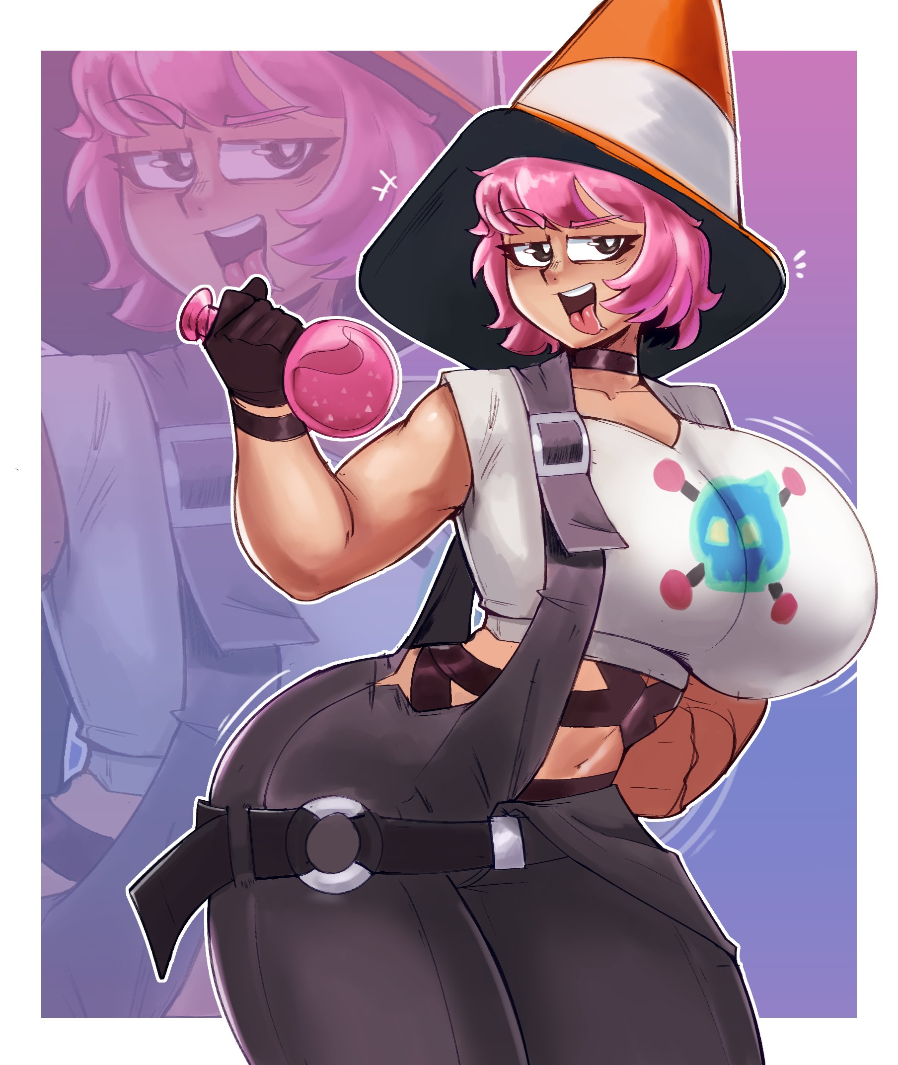 ass, big breasts, breasts, female, fortnite, garp sand, huge ass, huge breasts, joss (fortnite), looking at viewer, pink hair, tongue, tongue out
