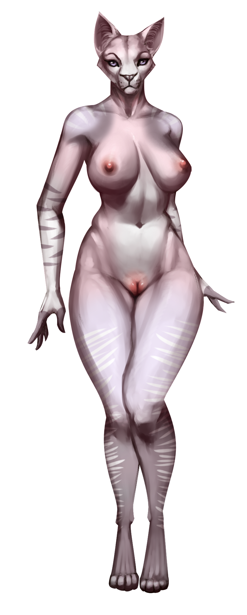 2018 anthro ass big_breasts breasts claws digital_media_(artwork) feline feline female fur hi_res leopard mammal nipples nude pussy simple_background solo thescarletartist