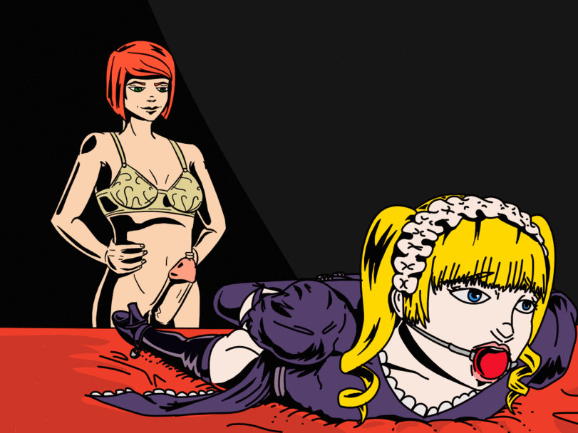 anal, animated, artist request, ball gag, bed, blonde hair, bondage, bra, chastity, chastity cage, collar, crossdressing, female, femboy, femdom, fingering, futa on male, futadom, futanari, gag, gagged, ginger, girly, high heels, intersex, maid uniform, male, mouth gag, orange hair, stockings, tagme, trap