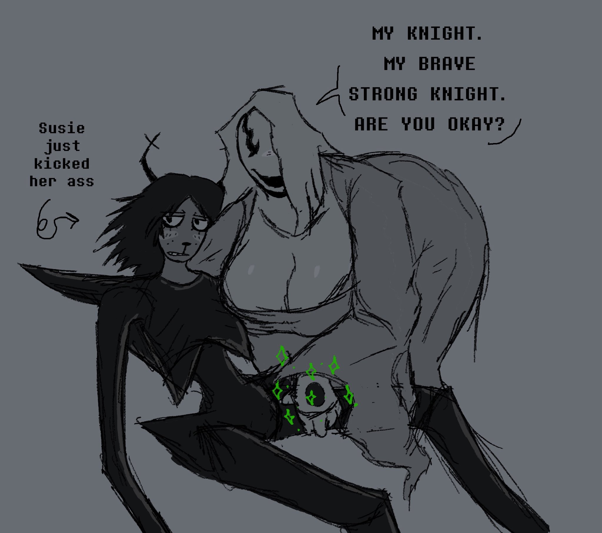 2girls, autumnsarttehe, breasts, deltarune, dess holiday, fem gaster, female, female focus, female only, gaster, hair, hair over one eye, huge ass, huge boobs, huge breasts, roaring knight, rule 63, simple background, thick ass, thick thighs, undertale, undertale (series), white hair, yuri