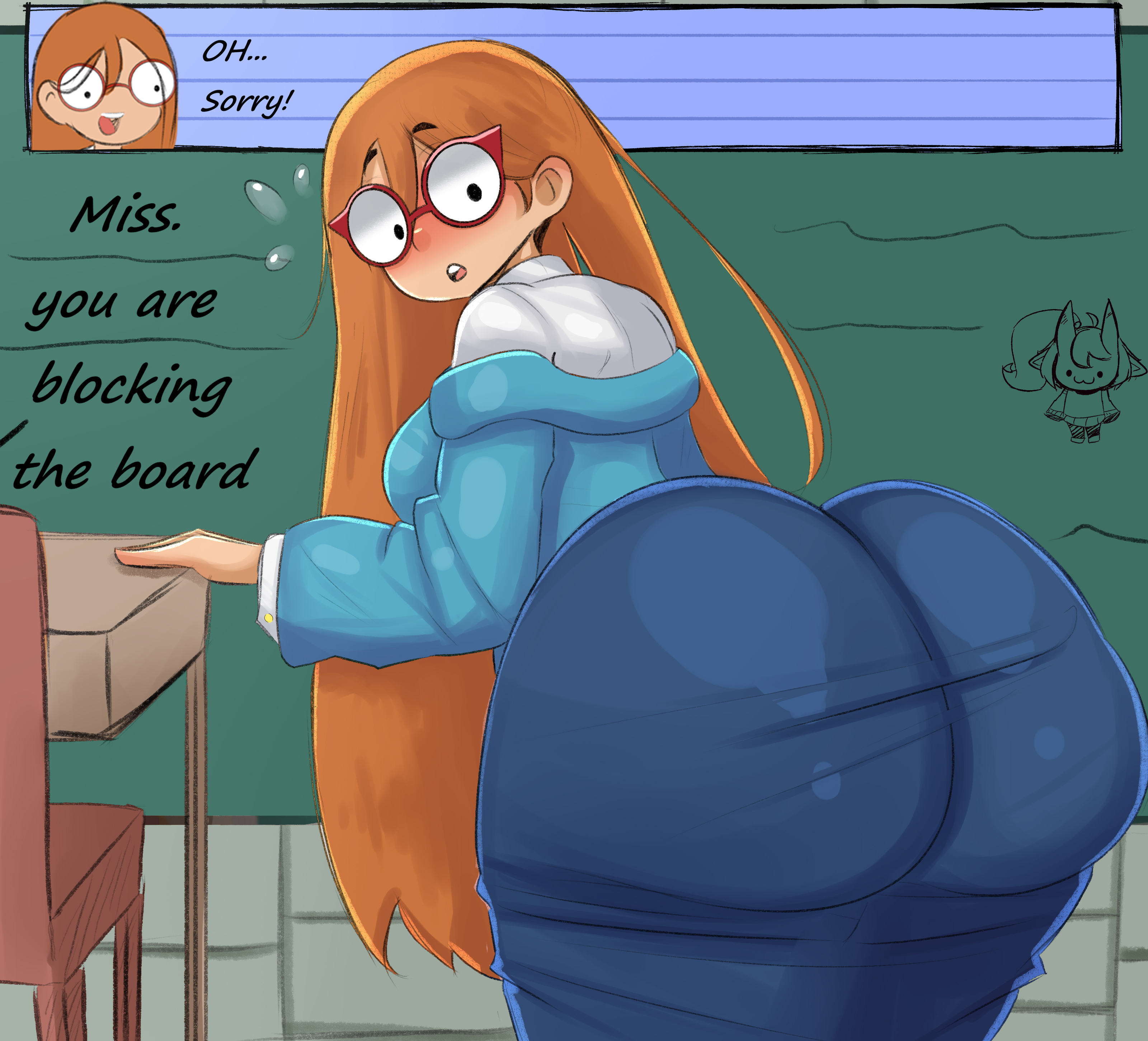 1girls, ass, big ass, big breasts, big thighs, breasts, butt, dialogue, female, gigantic ass, gigantic breasts, gigantic thighs, glasses, huge ass, huge breasts, huge thighs, kindergarten (game), kindergarten 3, kindroseart, ms. lovelett, school, tagme, teacher, text, thick, thick ass, thick hips, thick legs, thick thighs, thighs