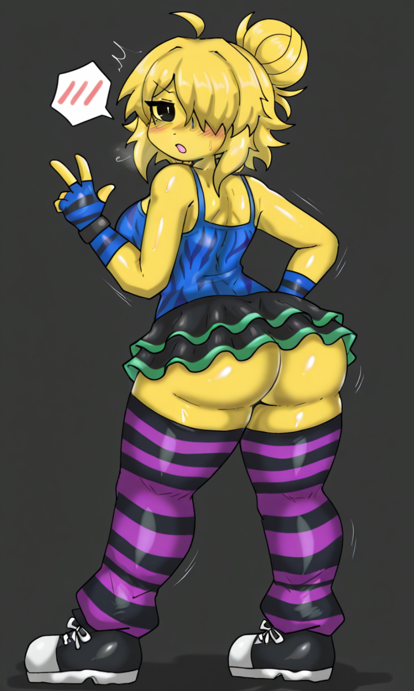 1girls, ai generate, ai generated, big ass, big breasts, big butt, big titties, blush, blushing female, embarrassed, exhausted, exhausted female, fat ass, fat butt, fat thighs, forsaken (roblox), giant ass, giant boobs, giant breasts, giant butt, giant tits, looking down, looking down at ass, noob, noob (forsaken), party noob (forsaken), peace sign, roblox, roblox game, scene noob, sweat, sweating