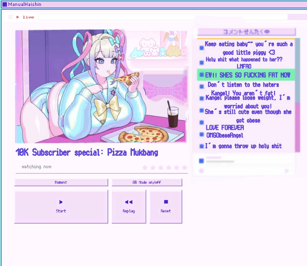 big ass, big breasts, breasts, chouzetsusaikawa tenshi-chan, eating, fat, fat fetish, feedee, feederism, female, kangel, livestream, morbidly obese, needy girl overdose, needy streamer overload, obese, obese female, overweight, pepperoni pizza, pixel art, pizza, streamer, streaming, tagme (artist), twitch, weight gain, weight gain female