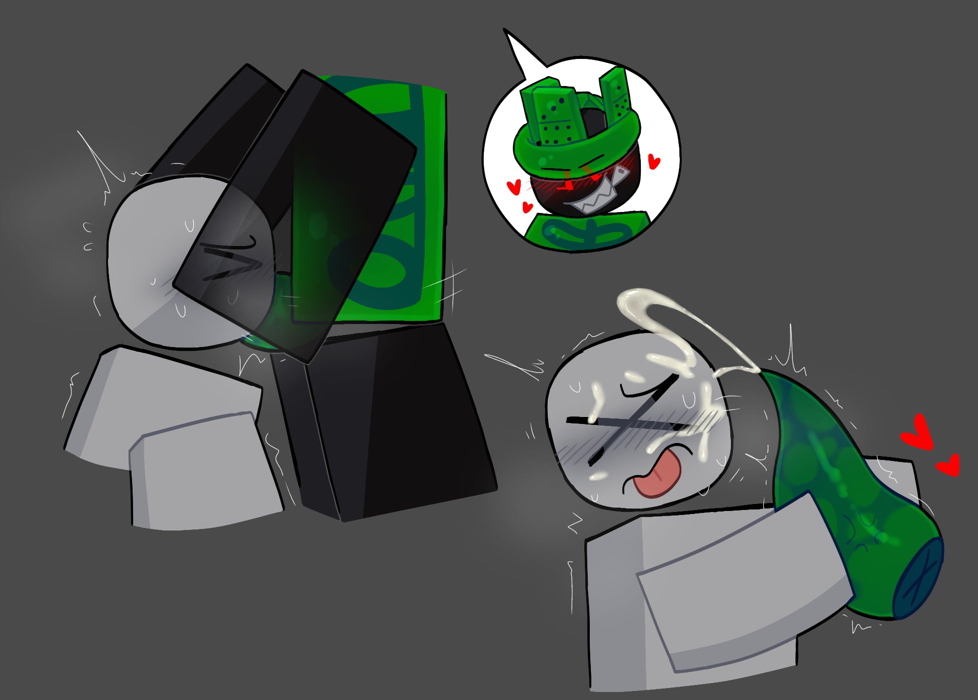 1x1x1x1, 1x1x1x1 (forsaken), accurate robloxian, blocky body, blowjob, blush, cum, cum on face, cumming on face, heart, male, nejajiku nsfw, penis, roblox, robloxian, sucking penis, sweat, tagme, tentacle dick